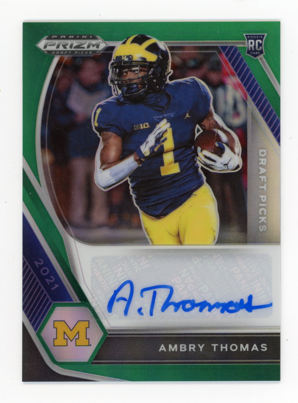 2021 Panini Prizm Draft Picks Ambry Thomas #DPA-AMT - Green Auto Wolverines