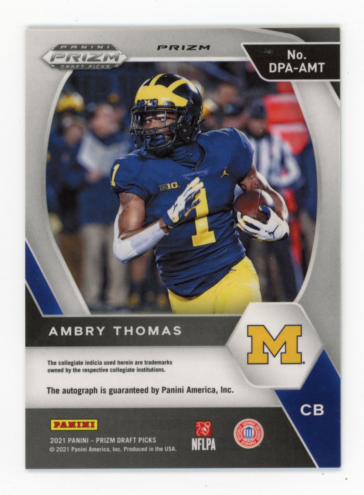 2021 Panini Prizm Draft Picks Ambry Thomas #DPA-AMT - Green Auto Wolverines