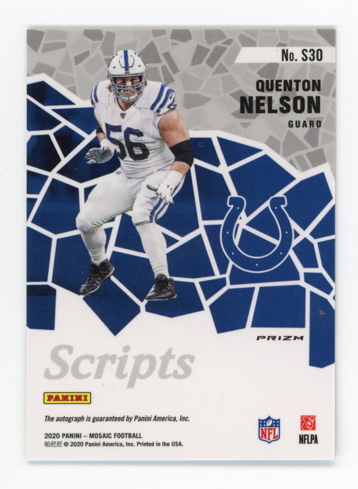 2020 Panini Mosaic Scripts Quenton Nelson #S30 - Auto Colts