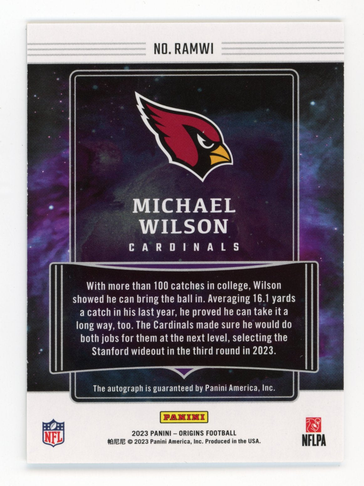 2023 Panini Origins Rookie Autographs Michael Wilson #RAMWI - RC Auto Cardinals