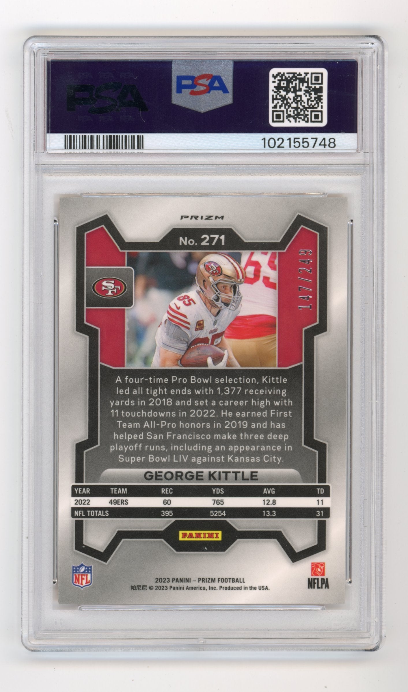 2023 Panini Prizm George Kittle #271 - /249 Orange Prizm PSA 9 49ers