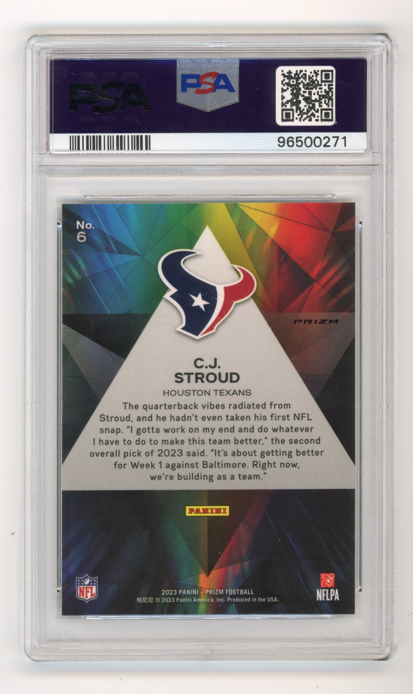 2023 Panini Prizm CJ Stroud #6 - RC Prizmatic Green Prizm PSA 10 Texans