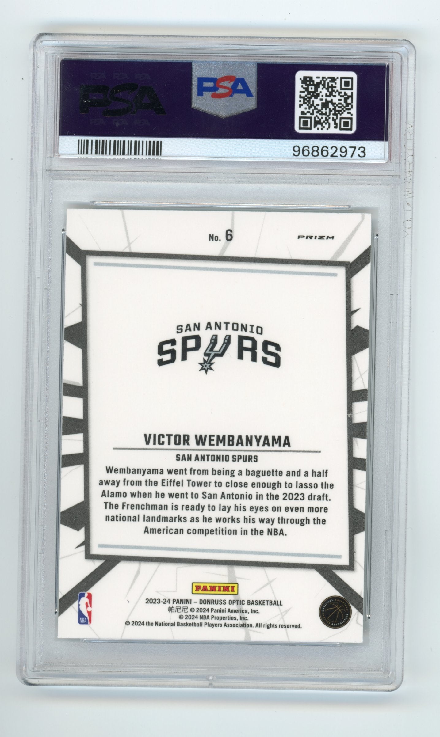 2023 Panini Donruss Optic Victor Wembanyama My House #6 - RC Purple PSA 9