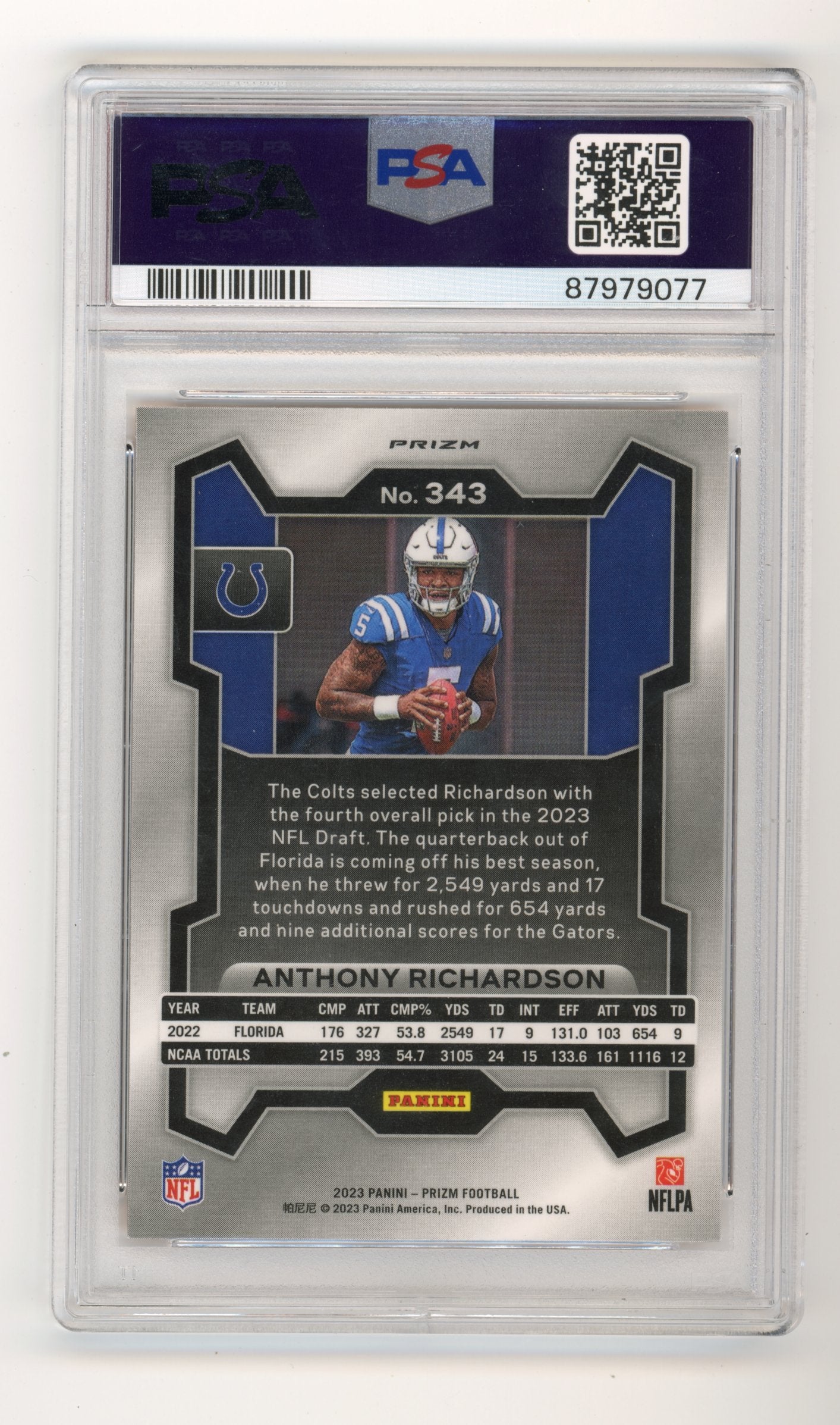 2023 Panini Prizm Anthony Richardson #343 - RC Disco PSA 9 Colts