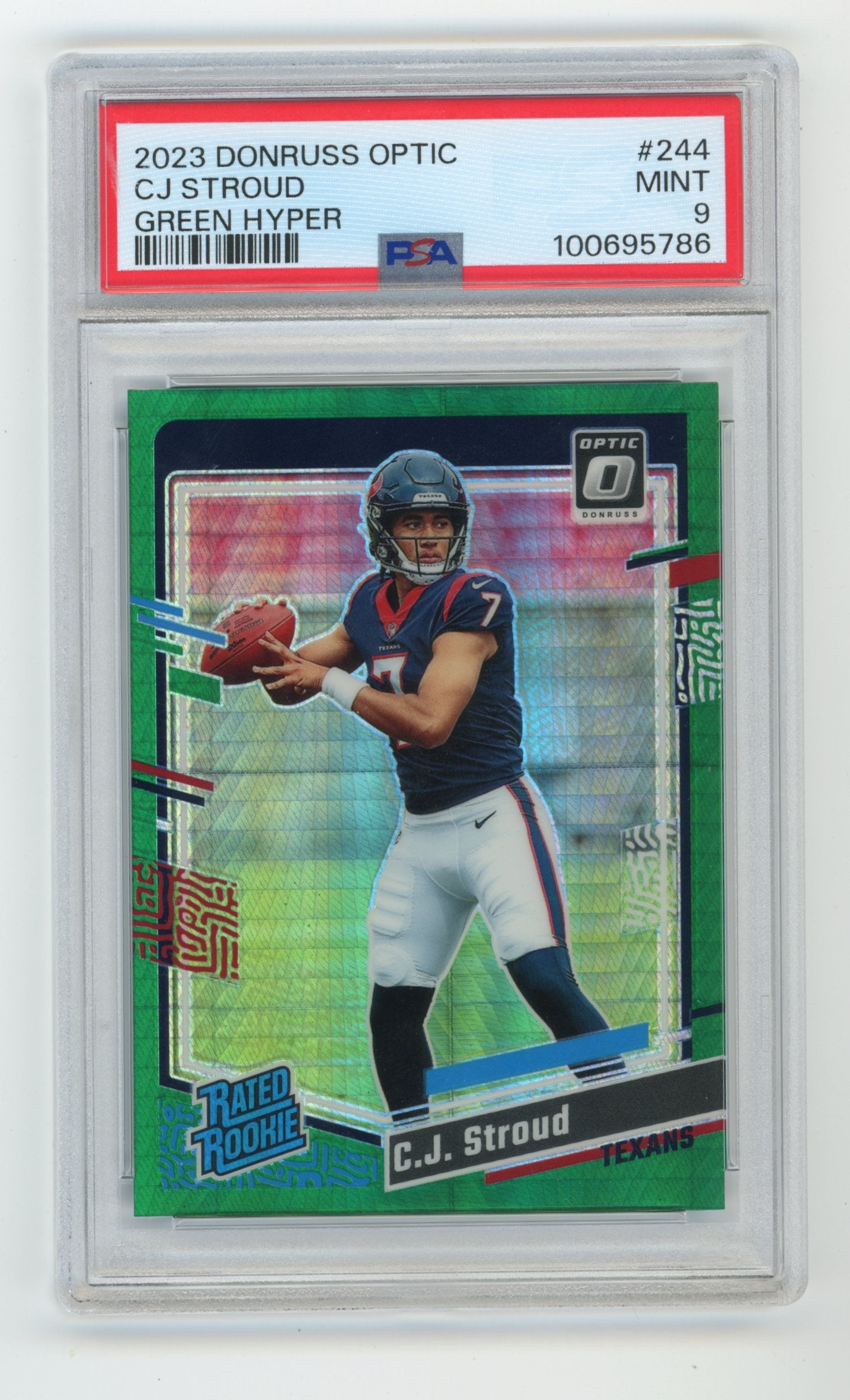 2023 Panini Donruss Optic CJ Stroud #244 - Rated Rookie Green Hyper PSA 9 Texans