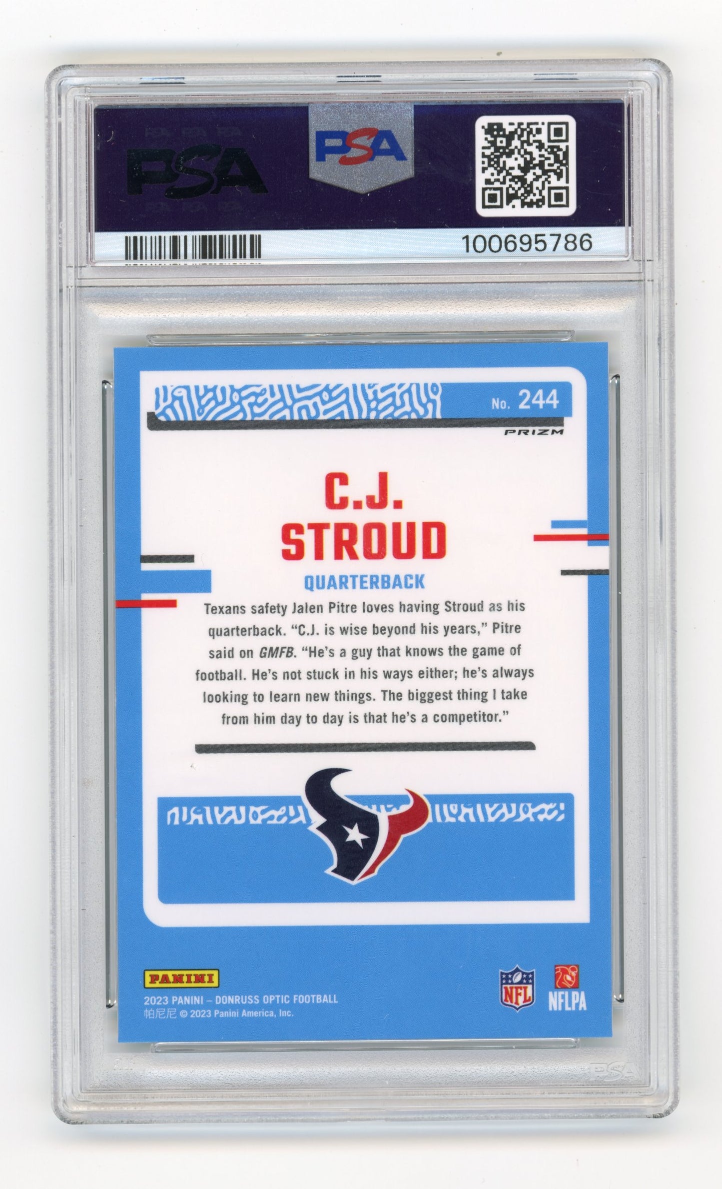 2023 Panini Donruss Optic CJ Stroud #244 - Rated Rookie Green Hyper PSA 9 Texans