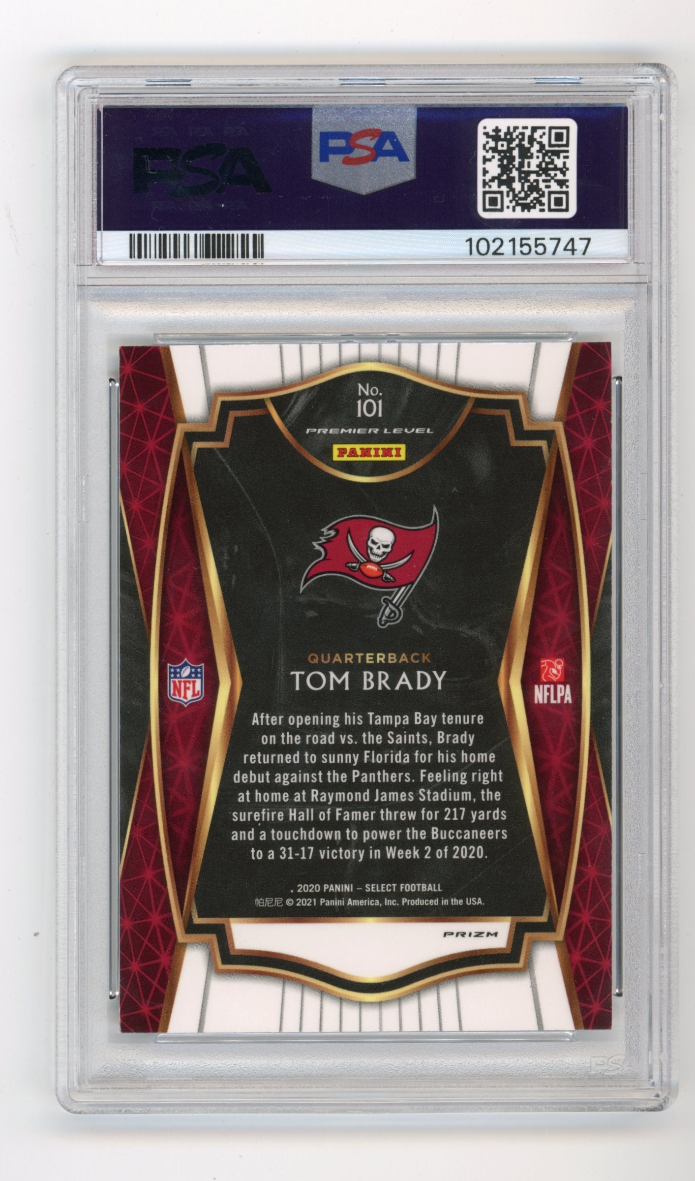 2020 Panini Select Tom Brady #101 - Disco Prizm PSA 9 Buccaneers