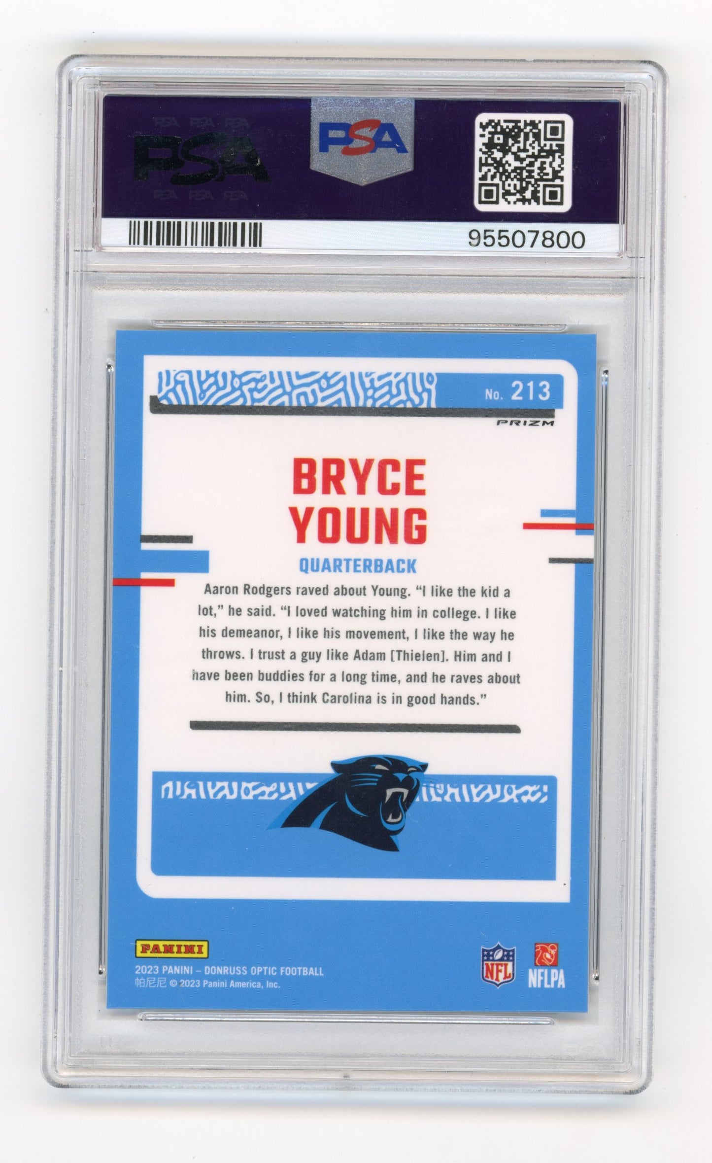 2023 Panini Donruss Optic Bryce Young #213 - Rated Rookie Purple Shock PSA 10 Panthers