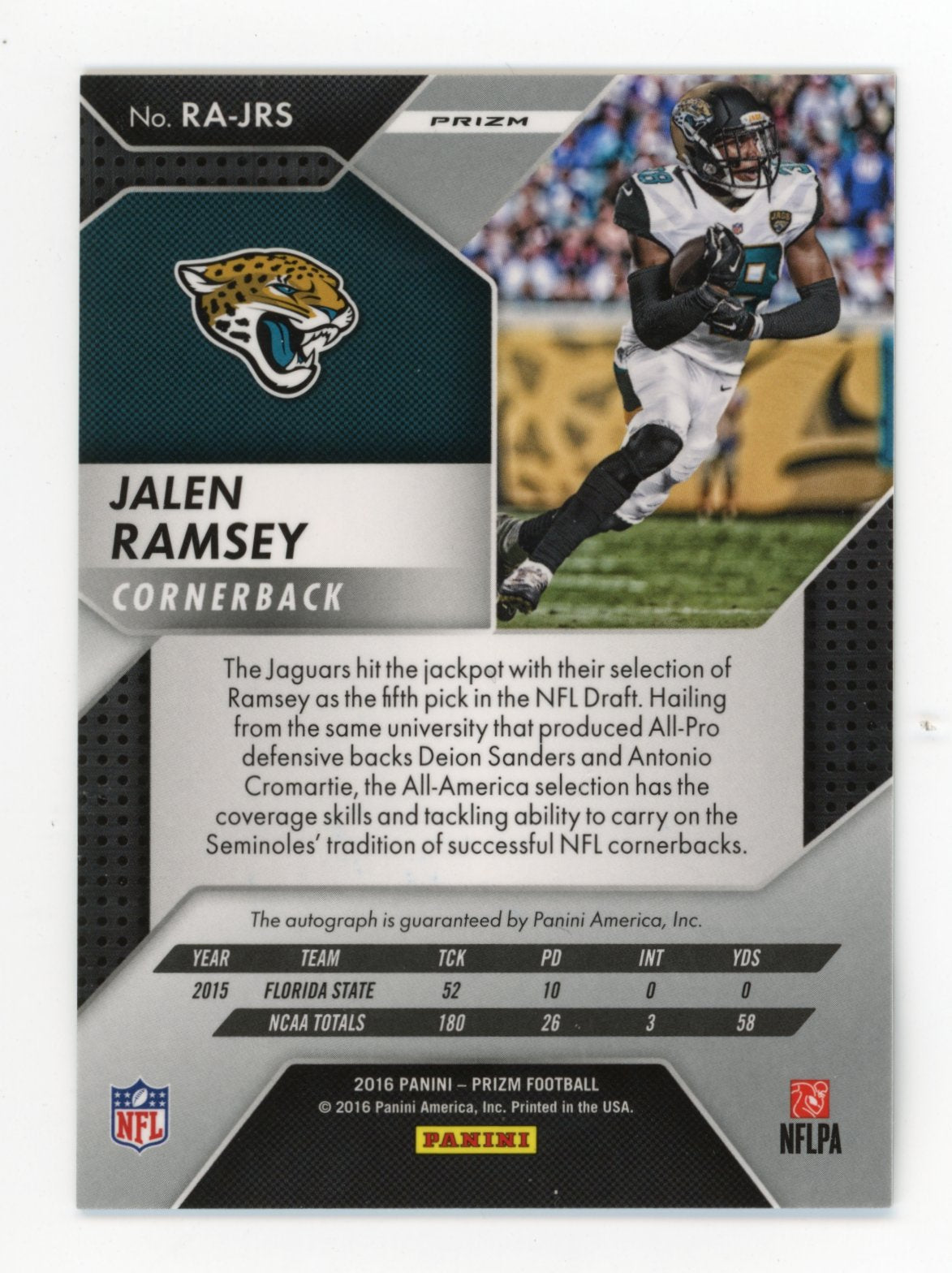 2016 Panini Prizm Jalen Ramsey #RA-JRS - Prizm Auto Jaguars