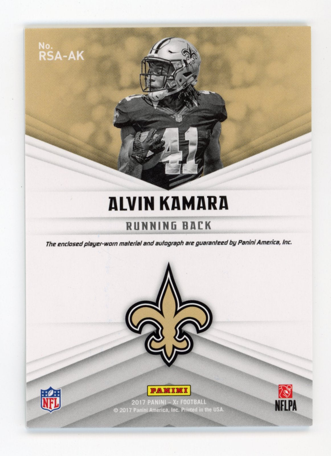 2017 Panini Xr Alvin Kamara #RSA-AK - #/75 Red Jersey Auto Saints
