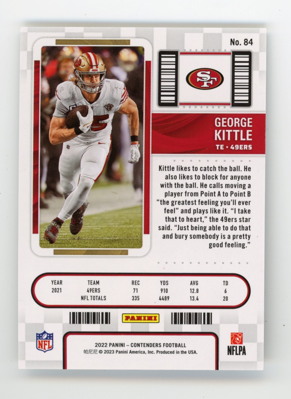 2022 Panini Contenders Championship Ticket George Kittle #84 - #/99 Refractor 49ers
