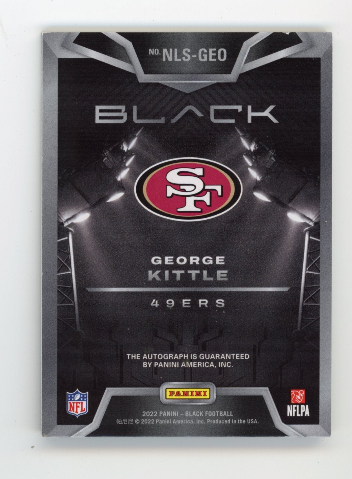 2022 Panini Black Night Lights George Kittle #NLS-GEO - #/25 Auto 49ers