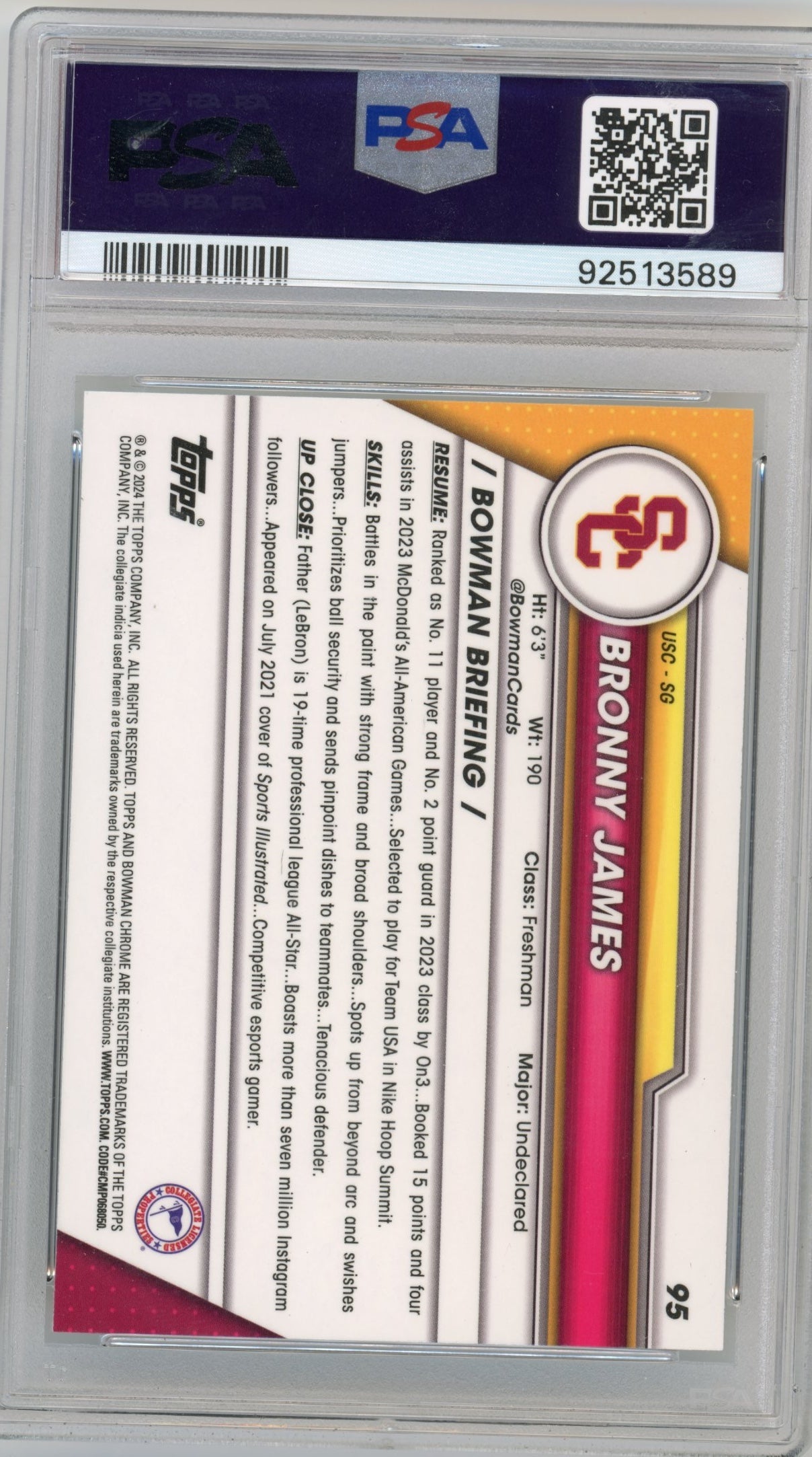 2023 Bowman U Chrome Bronny James #95 - PSA 10 USC