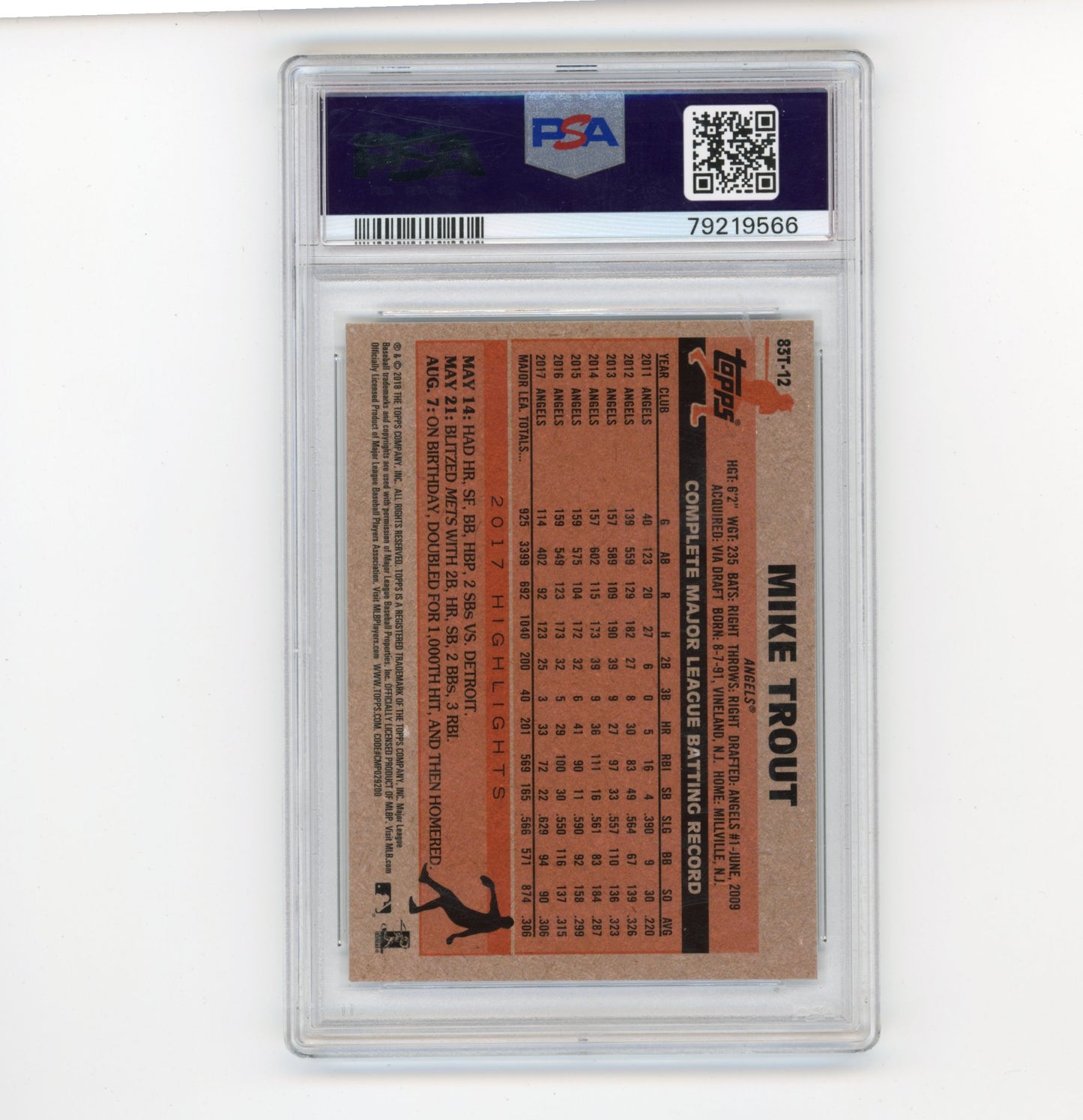 2018 Topps 1983 Topps Mike Trout #83T-12 - PSA 9 Angels