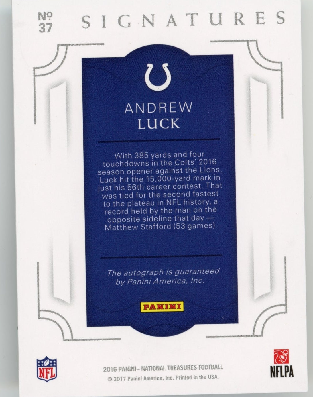 2016 Panini National Treasures Andrew Luck #37 - #/25 Auograph Colts