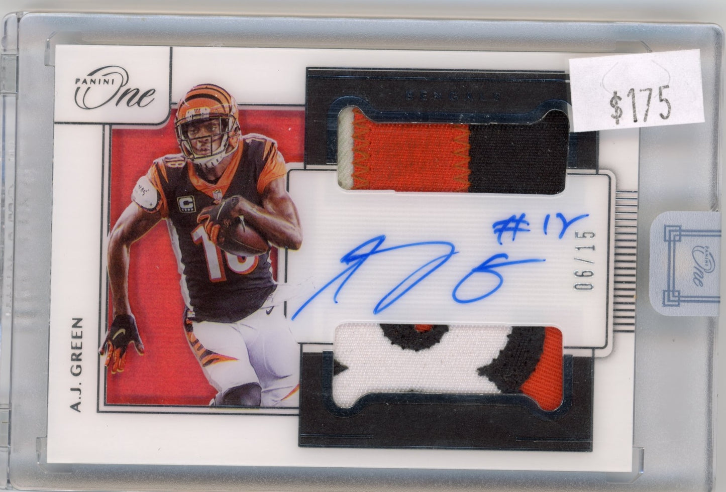2020 Panini One AJ Green #160 - #/15 Dual Patch Autograph Bengals