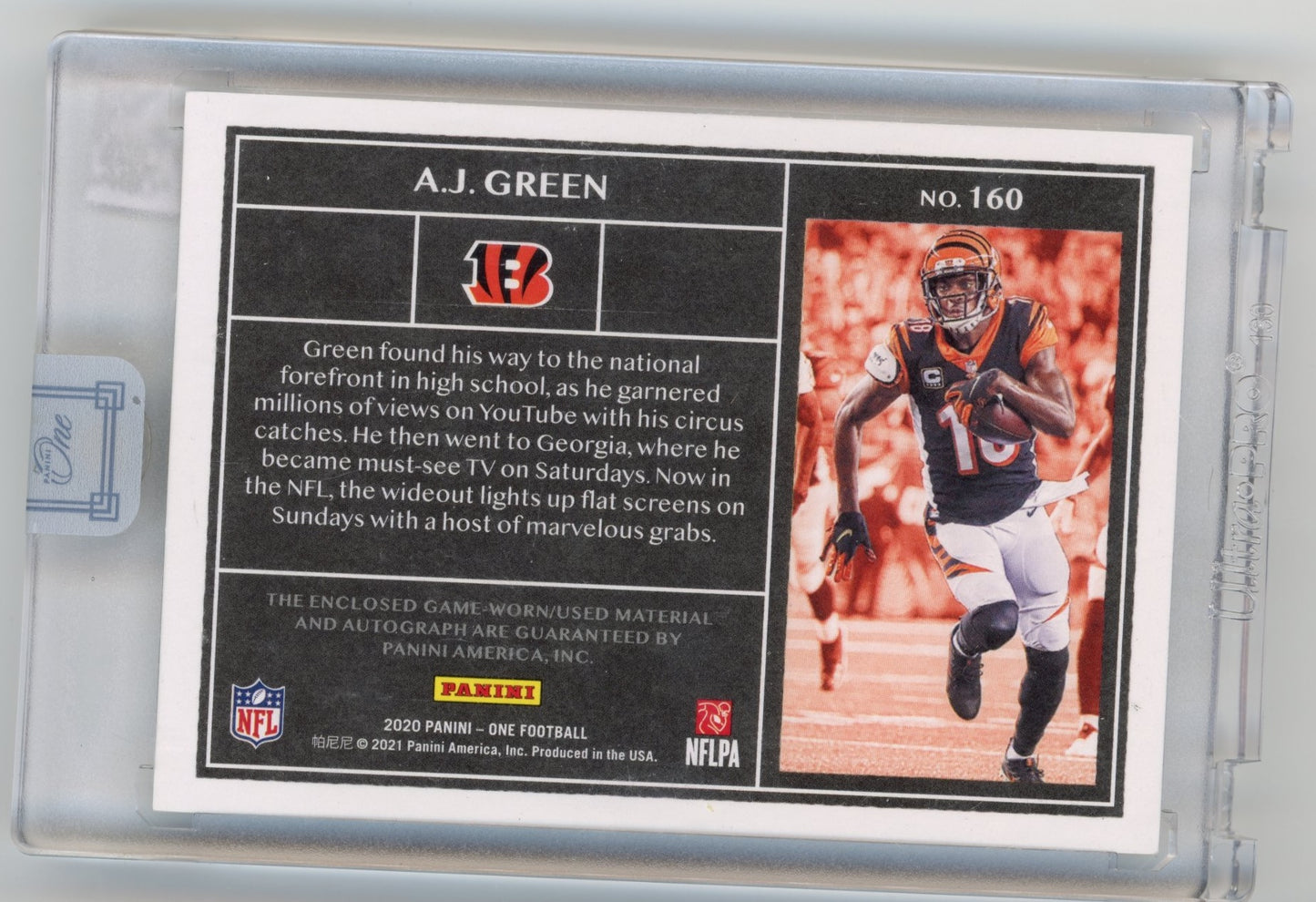 2020 Panini One AJ Green #160 - #/15 Dual Patch Autograph Bengals