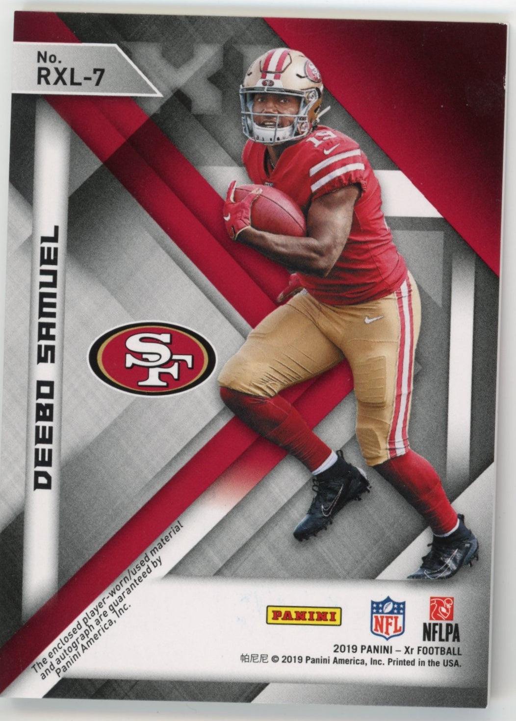 2019 Panini XR Deebo Samuel Rookie #RXL-7 - #/25 Patch Autograph 49ers