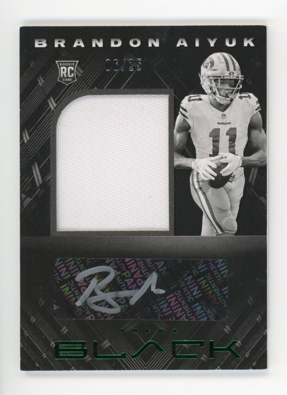 2020 Panini Black Brandon Aiyuk Rookie #223 - #/25 Patch Autograph 49ers