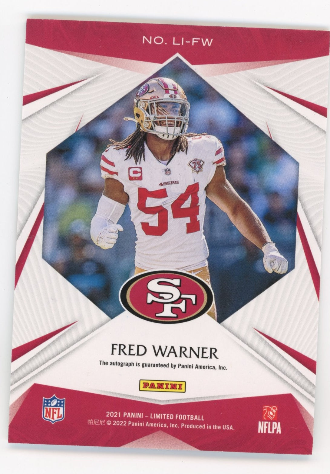2021 Panini Limited Fred Warner #LI-FW - #/75 Autograph 49ers