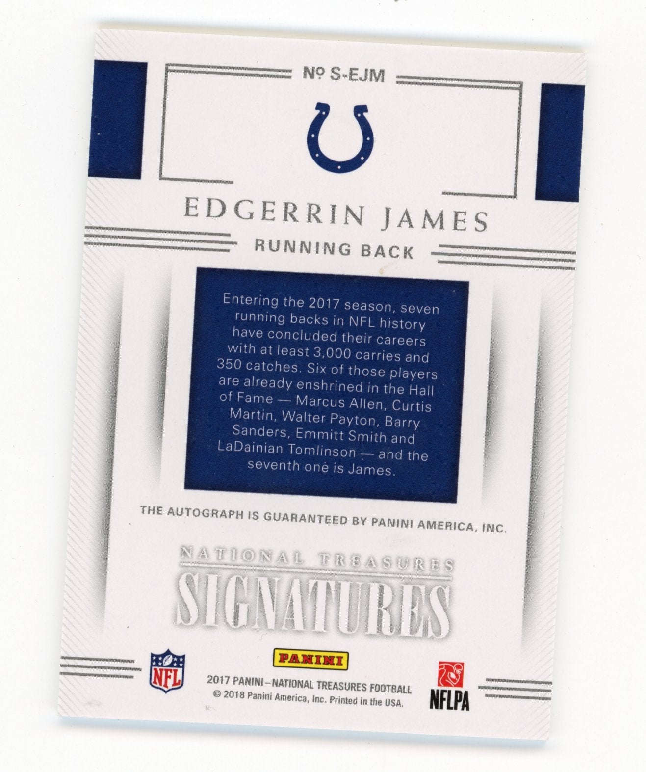 2017 Panini National Treasures Signatures Edgerrin James #S-EJM - #/25 Auto Colts