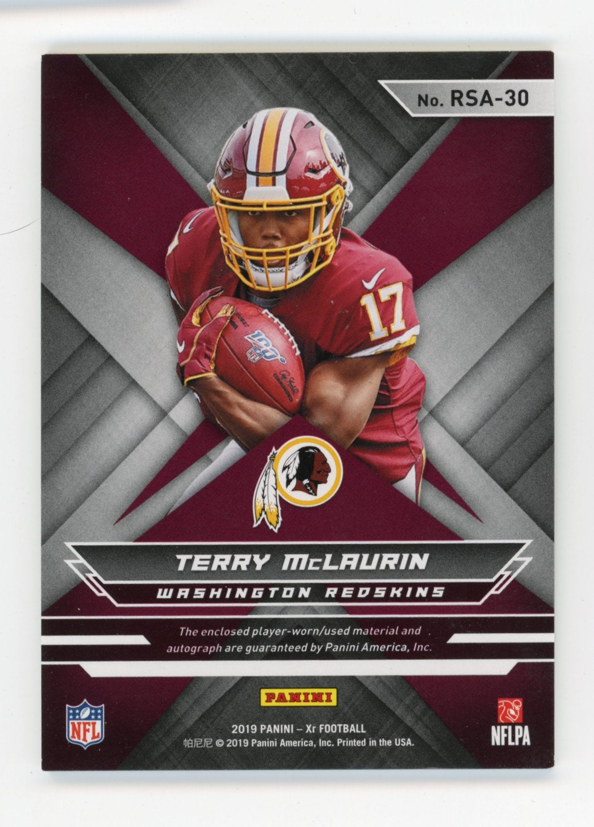 2019 Panini Xr Terry McLaurin RC #RSA-30 - #/75 Red Jersey Auto Redskins