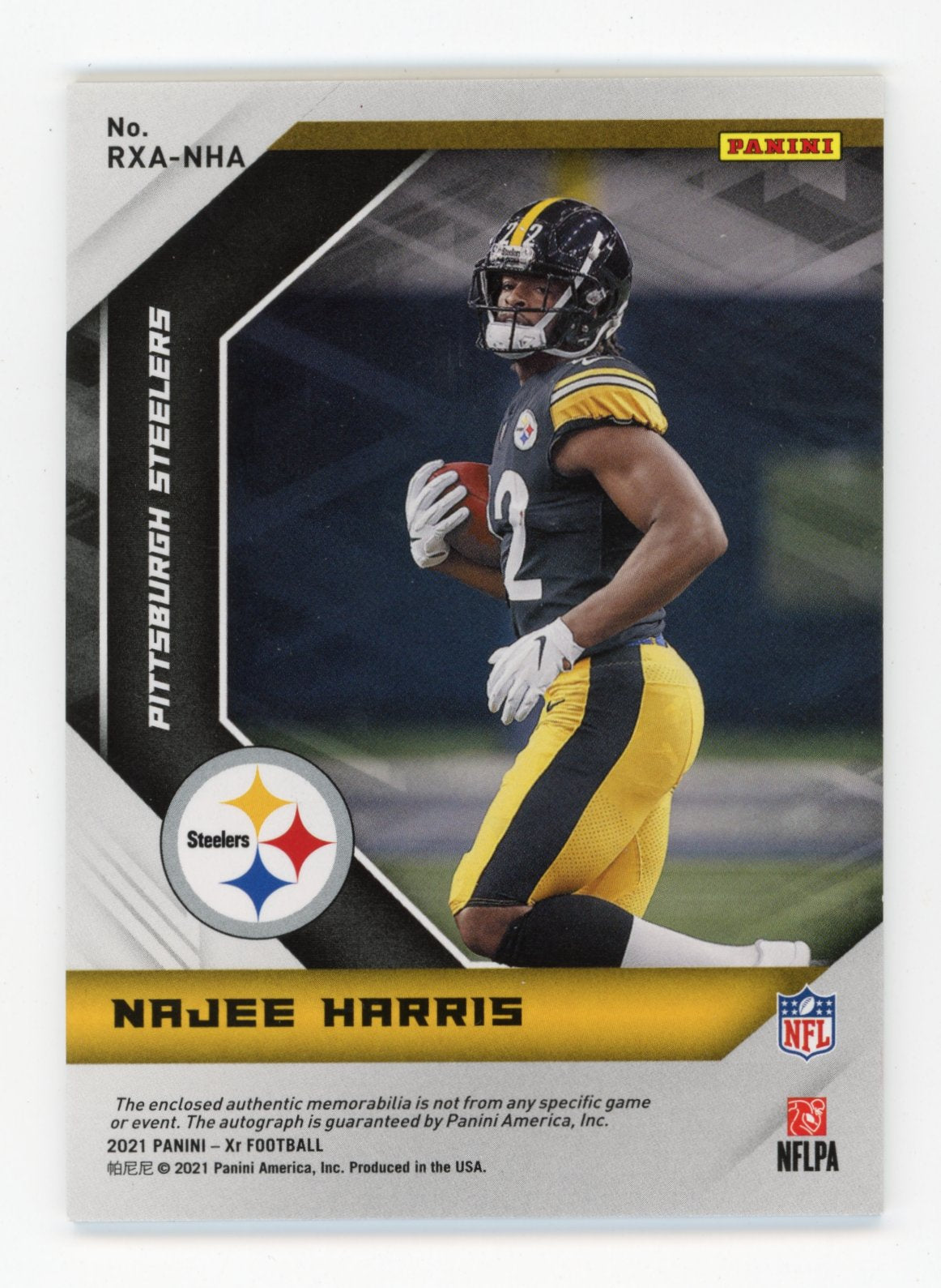 2021 Panini Xr Najee Harris RC #RXA-NHA - #/75 Red Jersey Auto Steelers