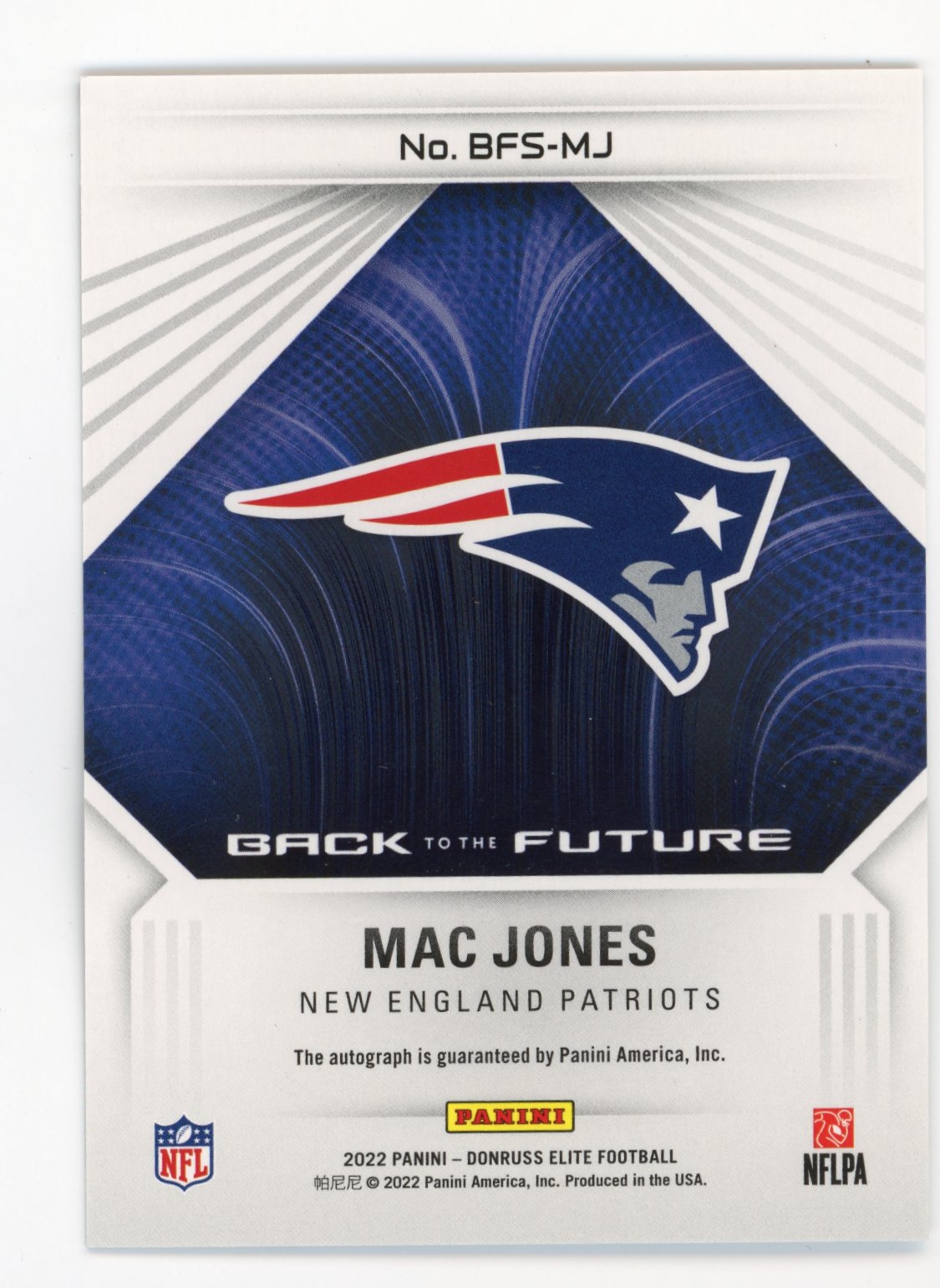 Panini Donruss Elite Back to the Future Mac Jones #BFS-MJ - #/49 Auto Patriots
