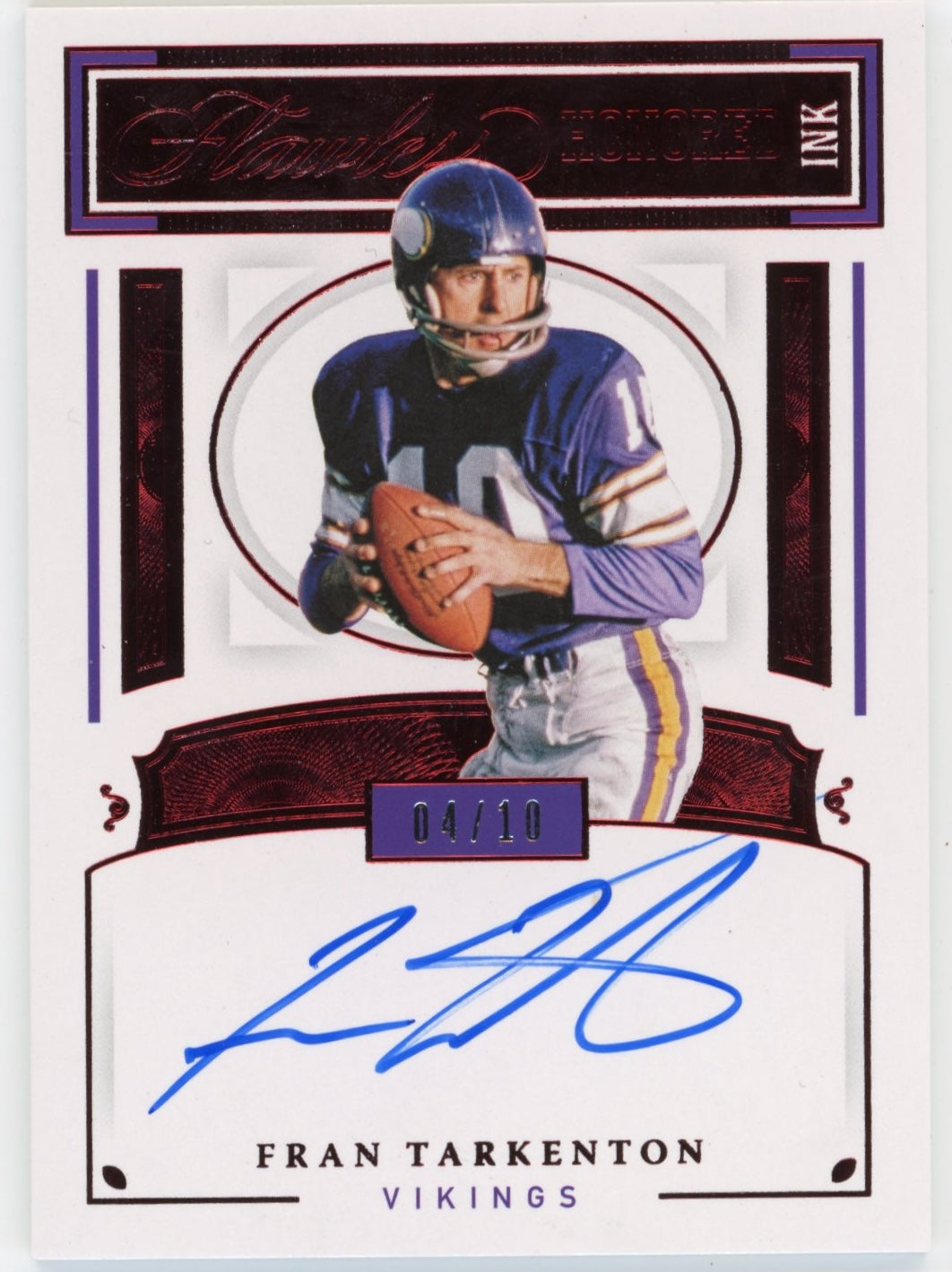 2021 Panini Flawless Honored Ink Fran Tarkenton #HOI-FTA - #/10 Red Auto Vikings