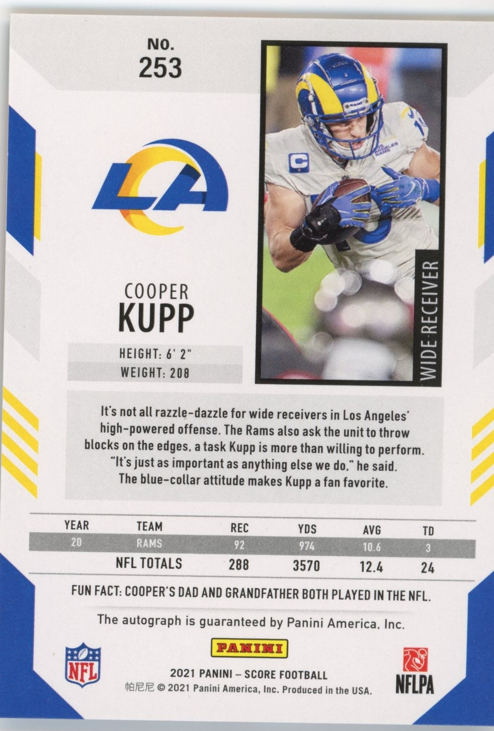 2021 Panini Score Red Zone Cooper Kupp #253 - #/20 Red Auto Rams