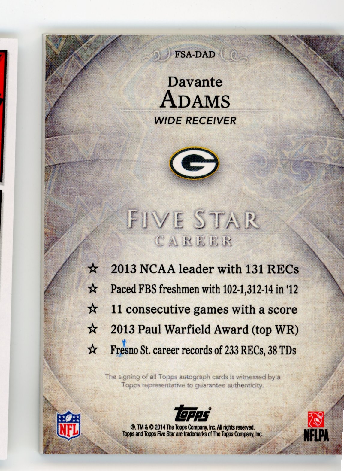2014 Topps Five Star Career Davante Adams RC #FSA-DAD - Auto Packers