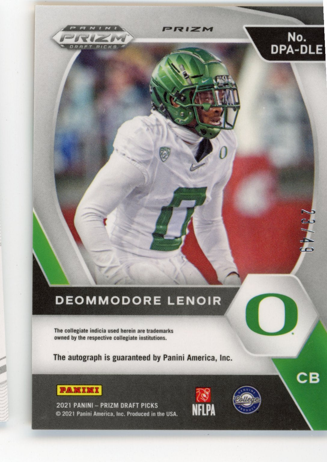 2021 Panini Prizm Draft Picks Deommodore Lenoir RC #DPA-DLE - #/49 Orange Pulsar Oregon