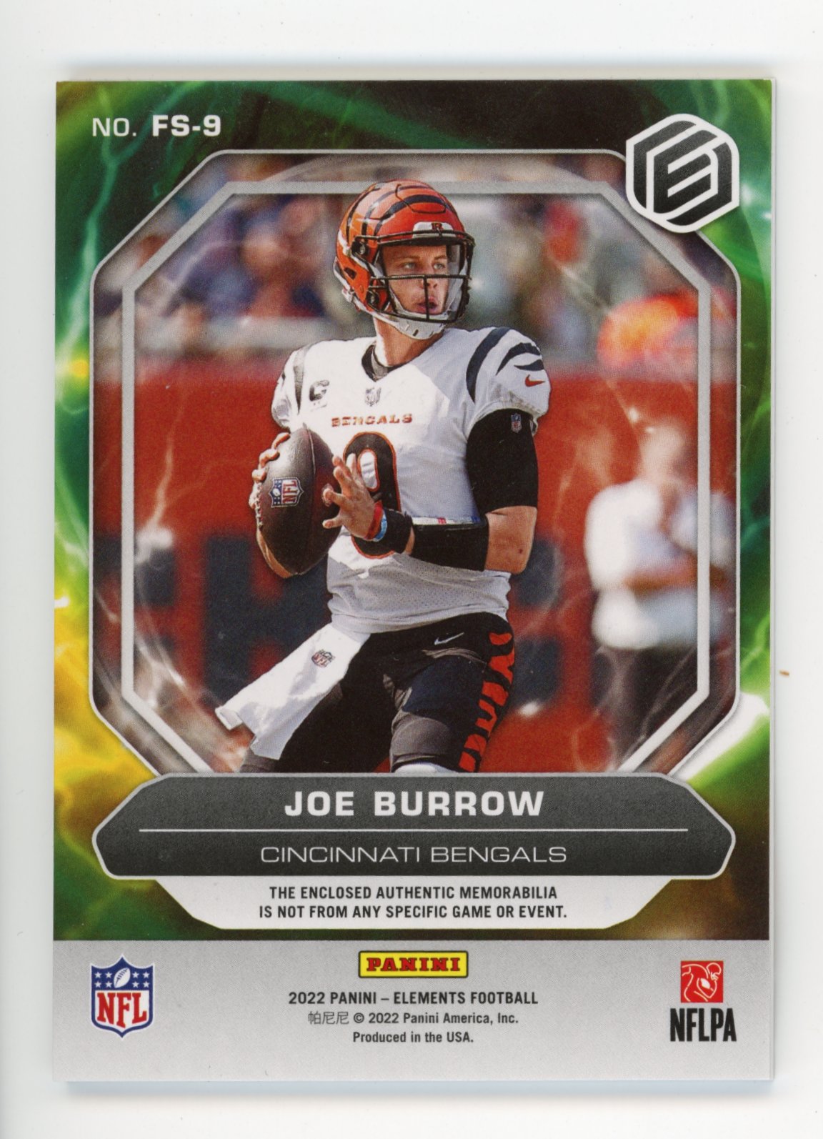 2022 Panini Elements Fusion Swatches Dual Patch Joe Burrow #FS-9 - #/199 Jersey Bengals