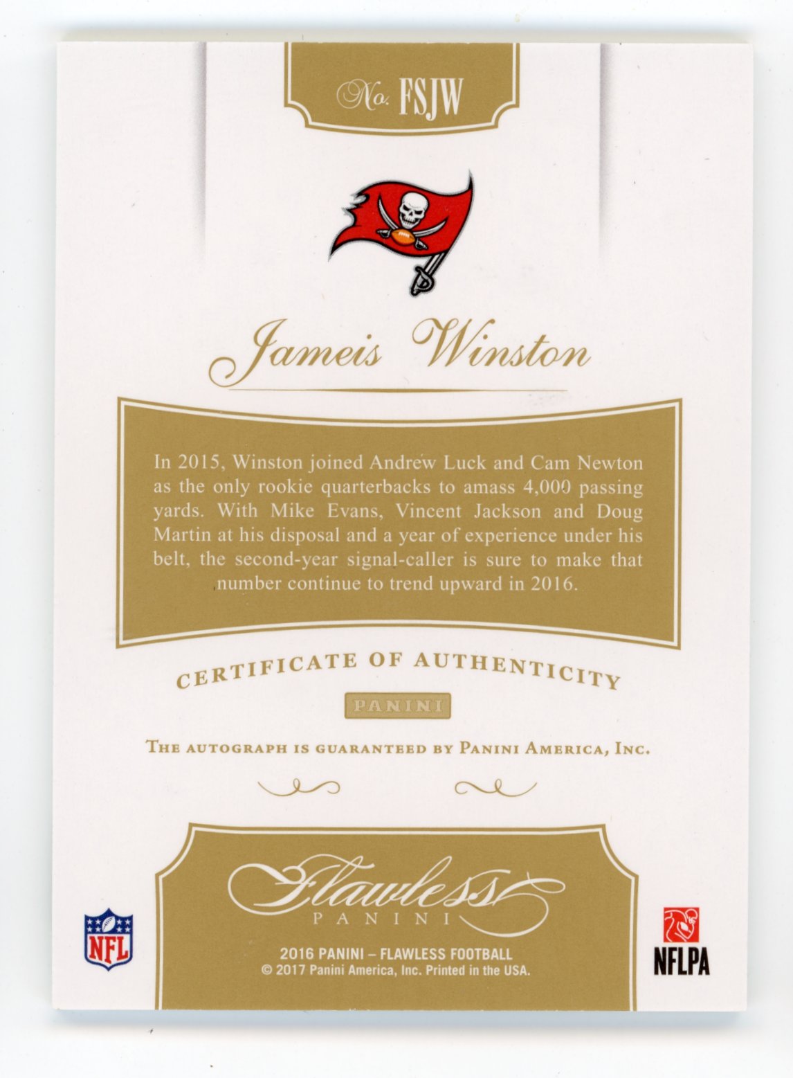 2016 Panini Flawless James Winston #FSJW - #/10 Auto Buccaneers