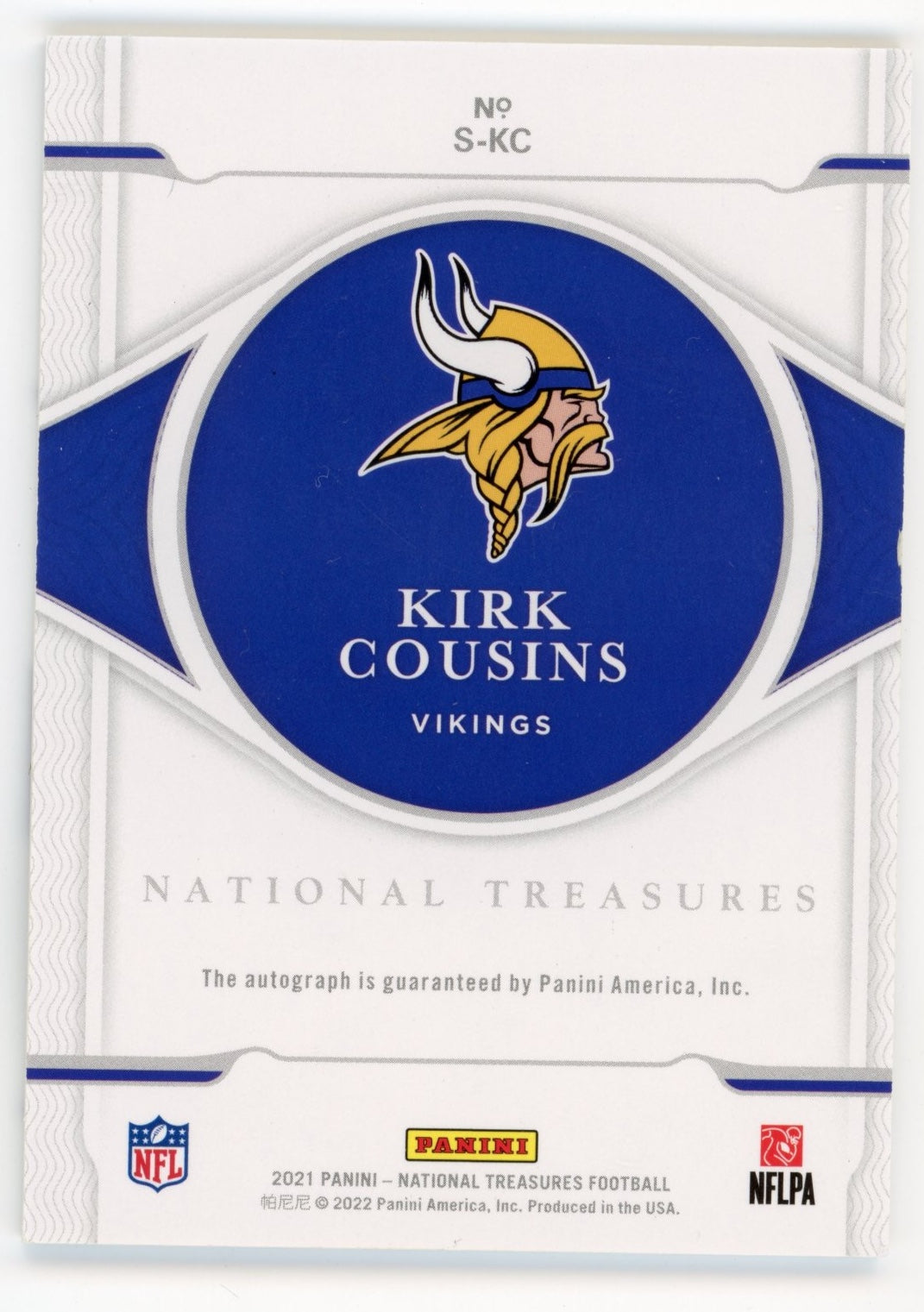 2021 Panini National Treasures Kirk Cousins #S-KC - #/49 Auto Vikings