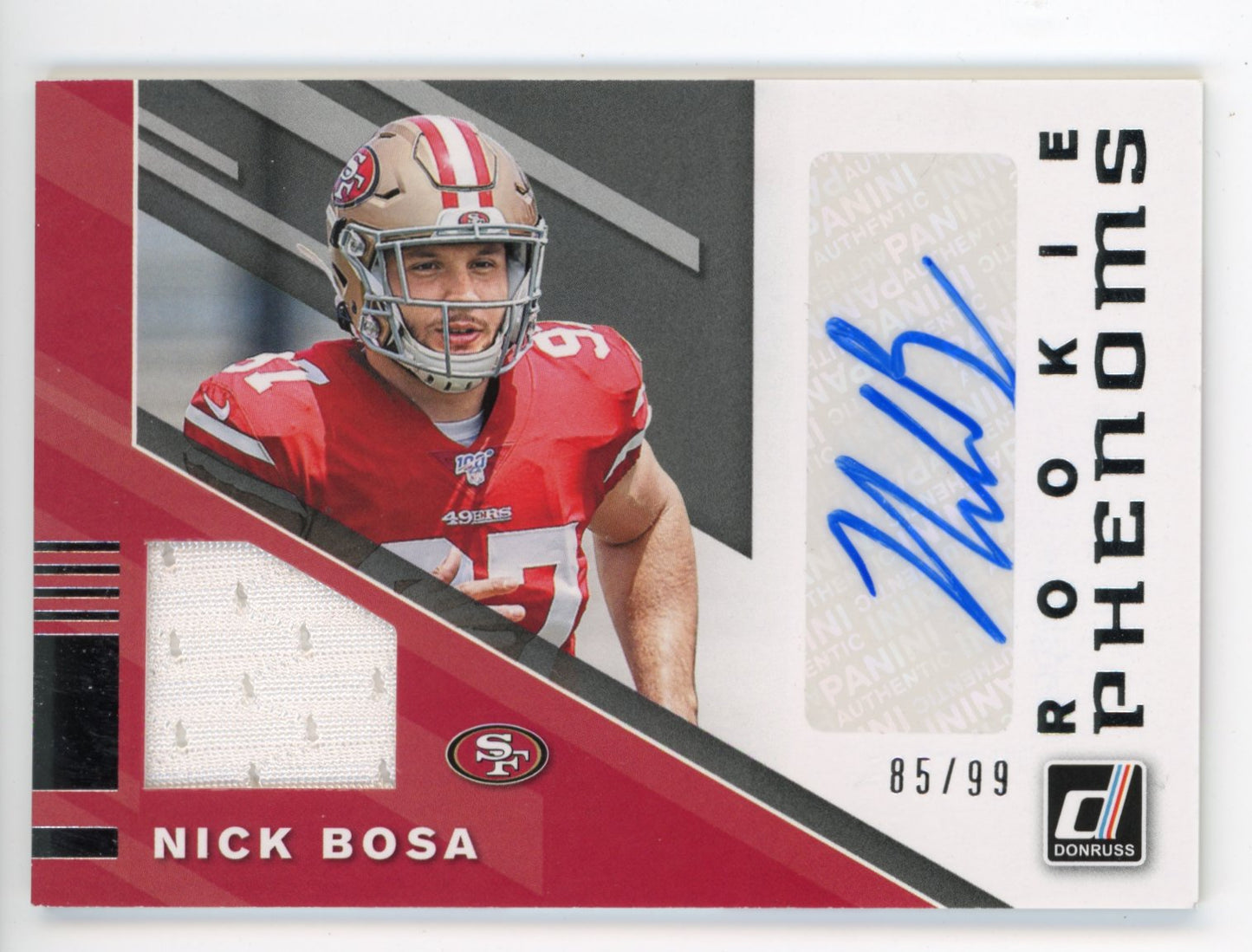 2019 Panini Donruss Rookie Phenoms Nick Bosa #RPJ-18 - #/99 Jersey Auto 49ers