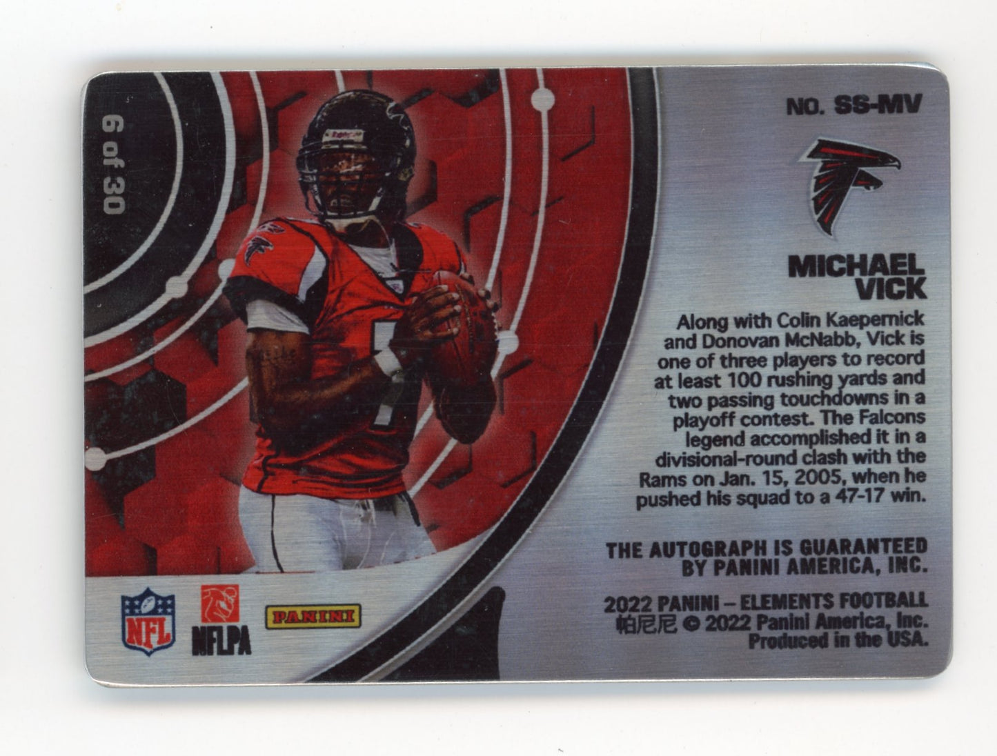 2022 Panini Elements Steel Signatures Michael Vick #SS-MV - #/30 Auto Falcons