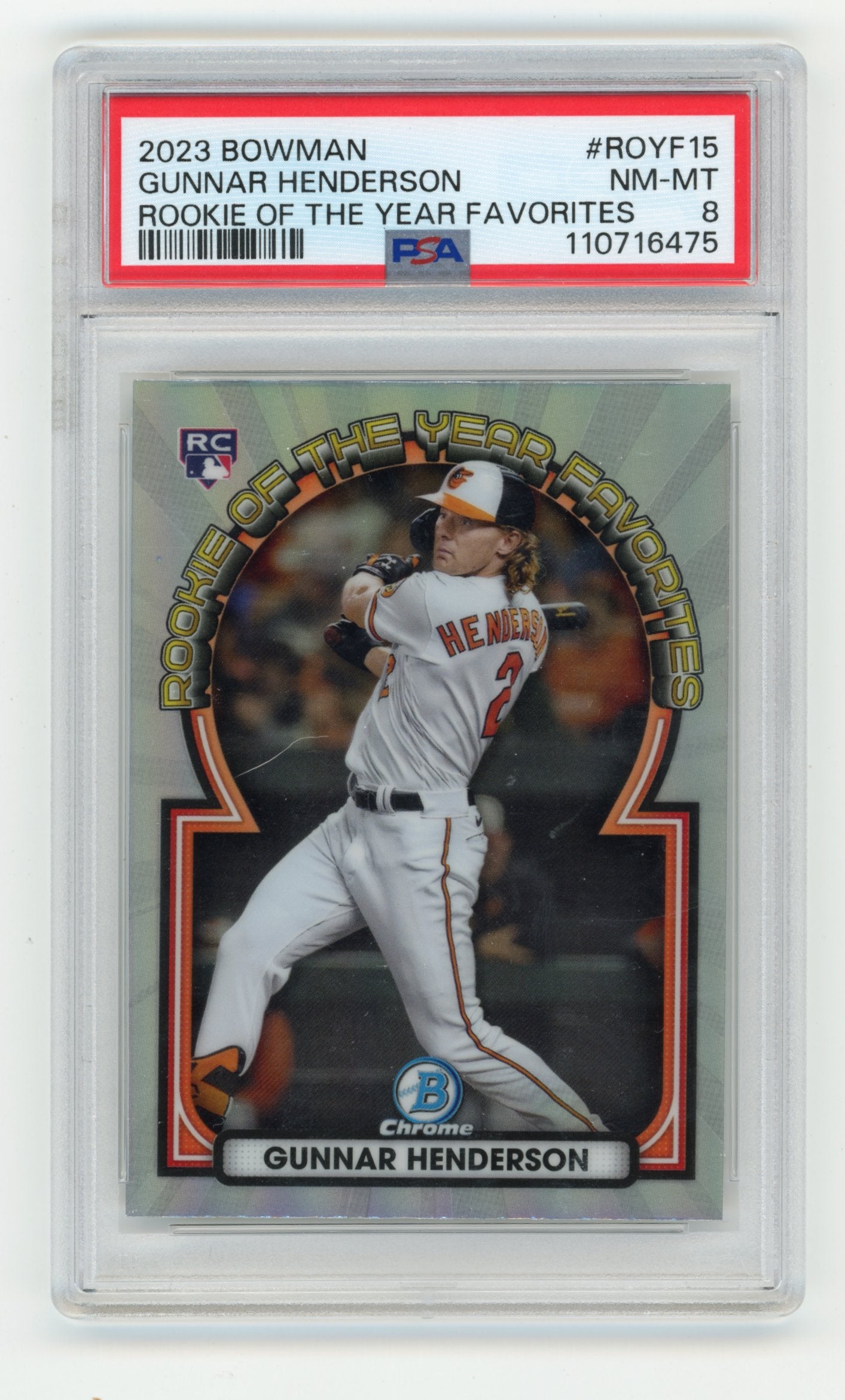 2023 Topps Bowman Chrome Gunnar Henderson Rookie #ROYF15 - PSA 8 Orioles