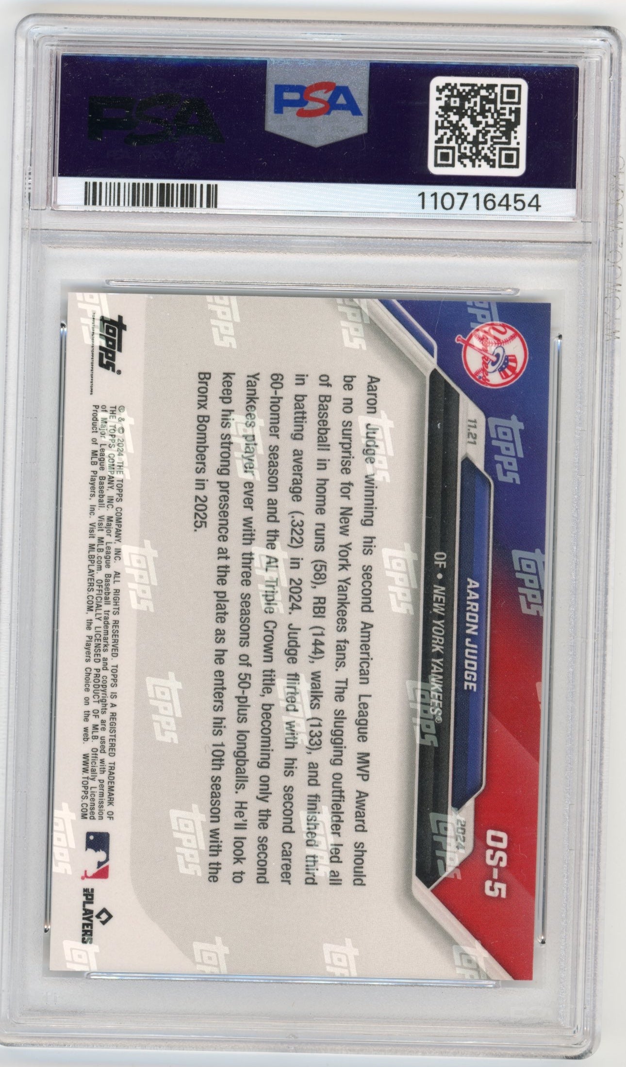 2024 Topps Now Aaron Judge #OS5 - PSA 10 Yankees