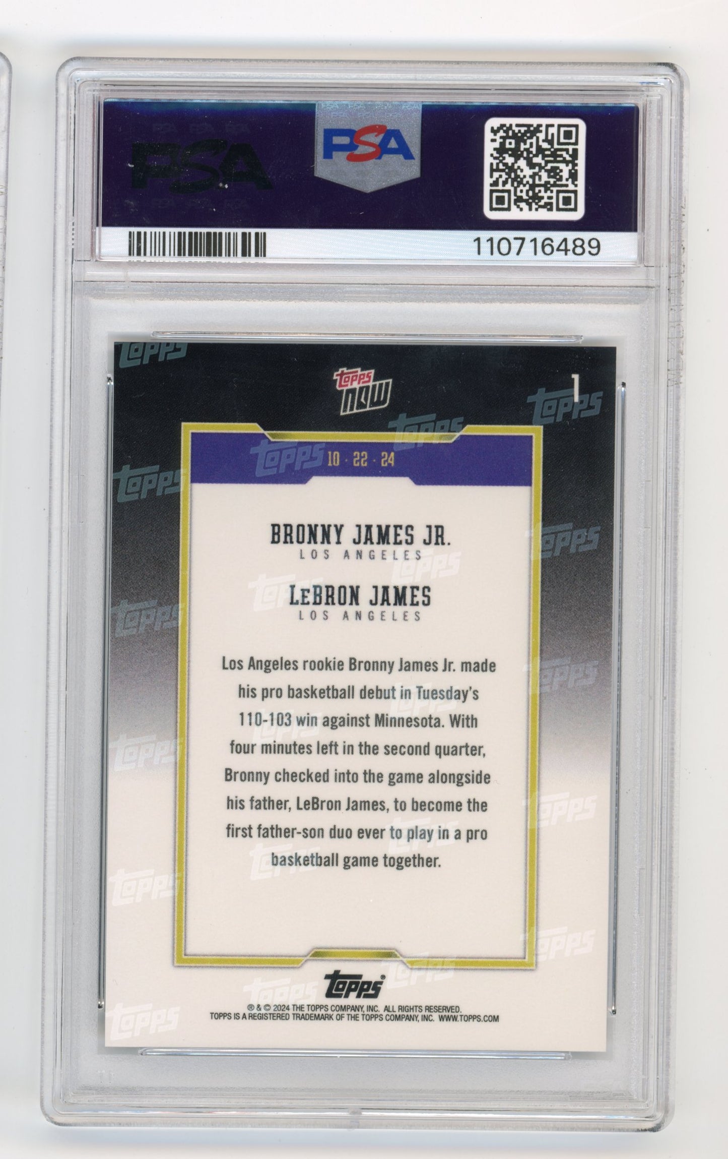 2024 Topps Now LeBron/Bronny James #1 - PSA 10 Lakers
