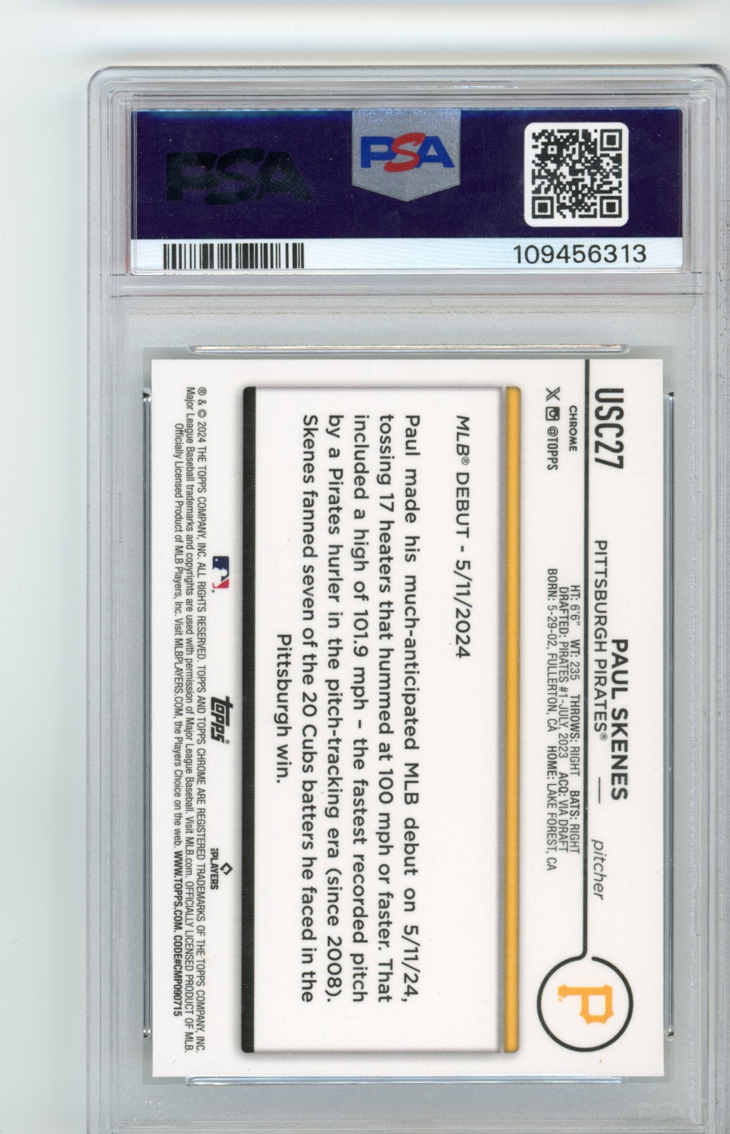 2024 Topps Now Paul Skenes RC #OS-2 - PSA 10 Pirates