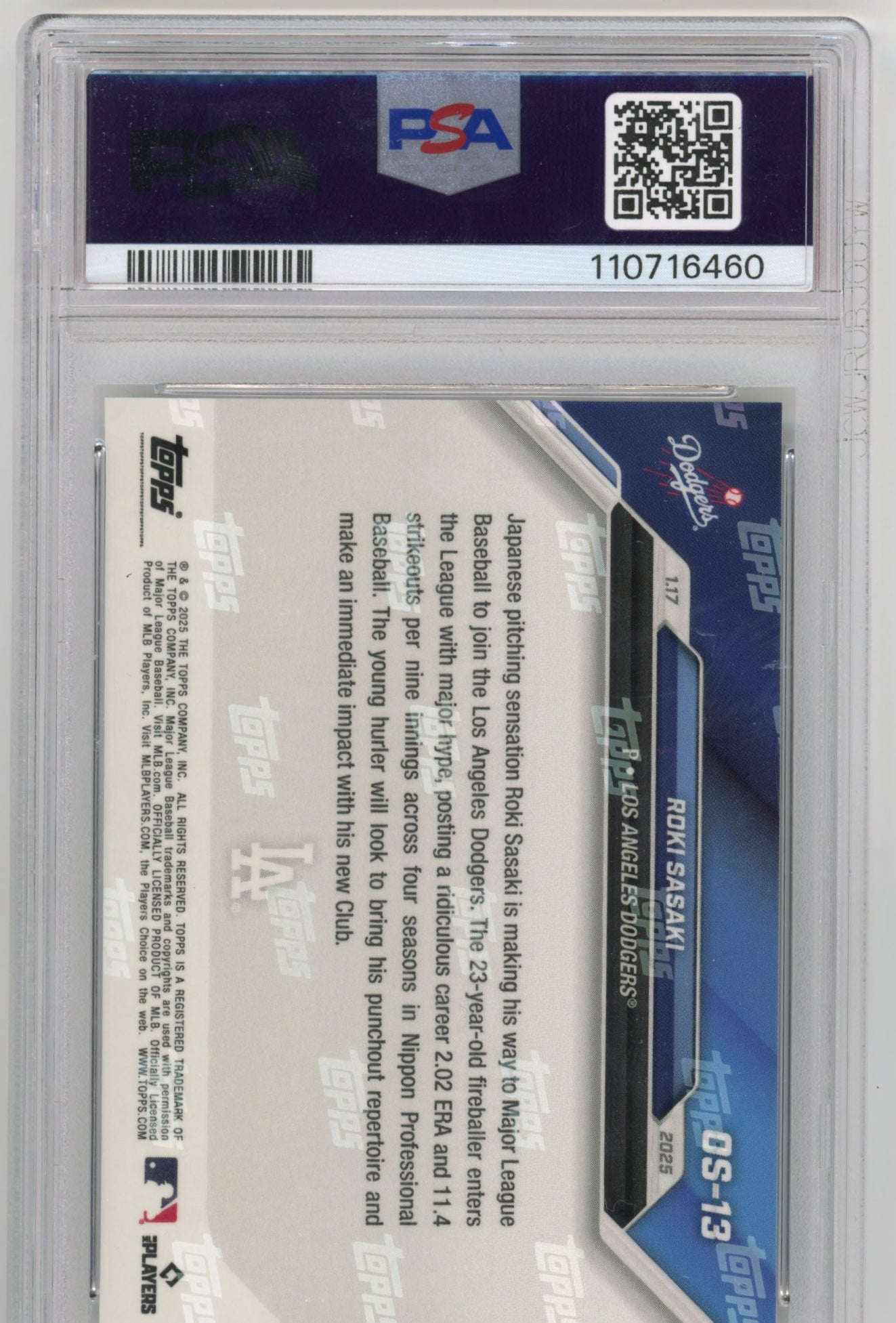 2024 Topps Now Roki Sasaki #OS-13 - PSA 10 Dodgers