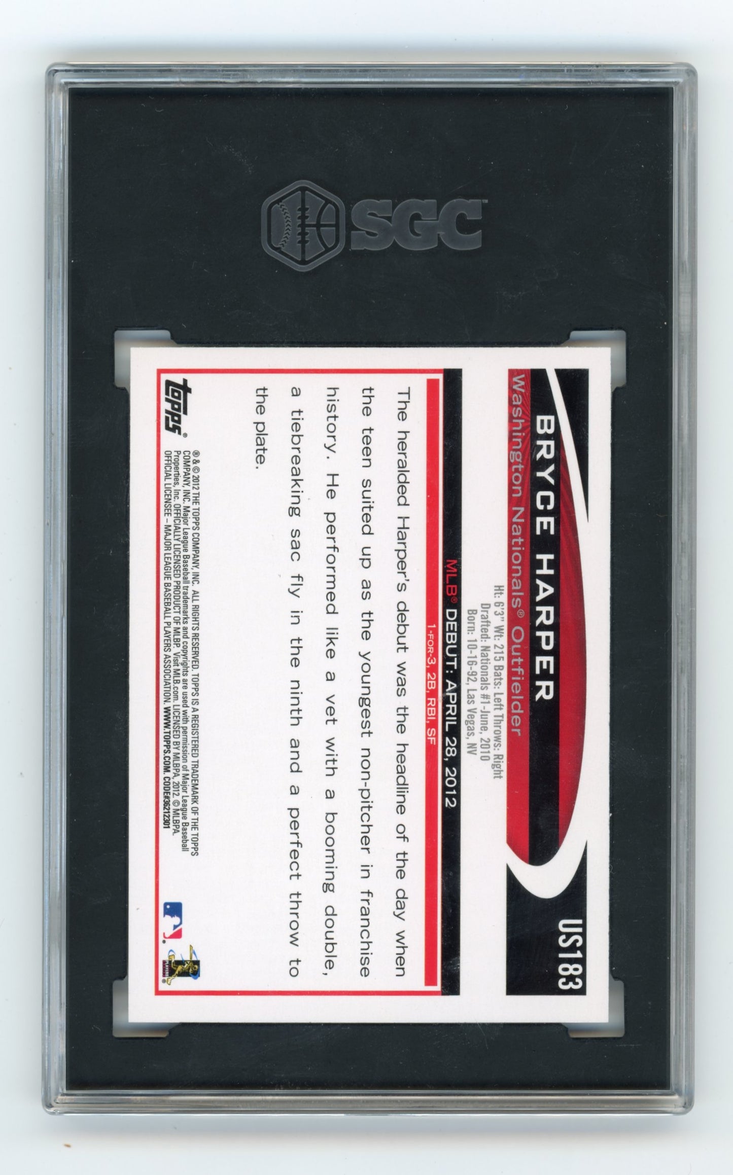 2012 Topps Bryce Harper Rookie Debut RC #US183 - SGC 9.5 Nationals