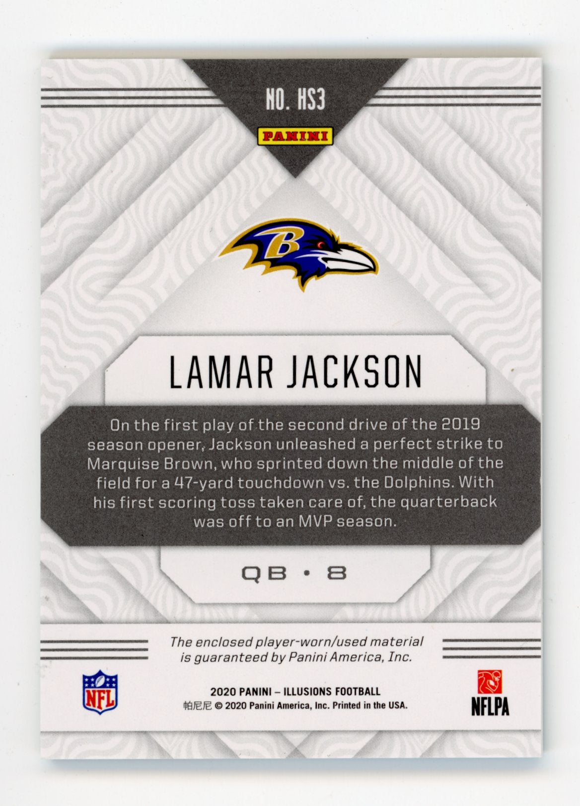 2020 Panini Illusions Lamar Jackson Highlight #HS3 - Relic Ravens
