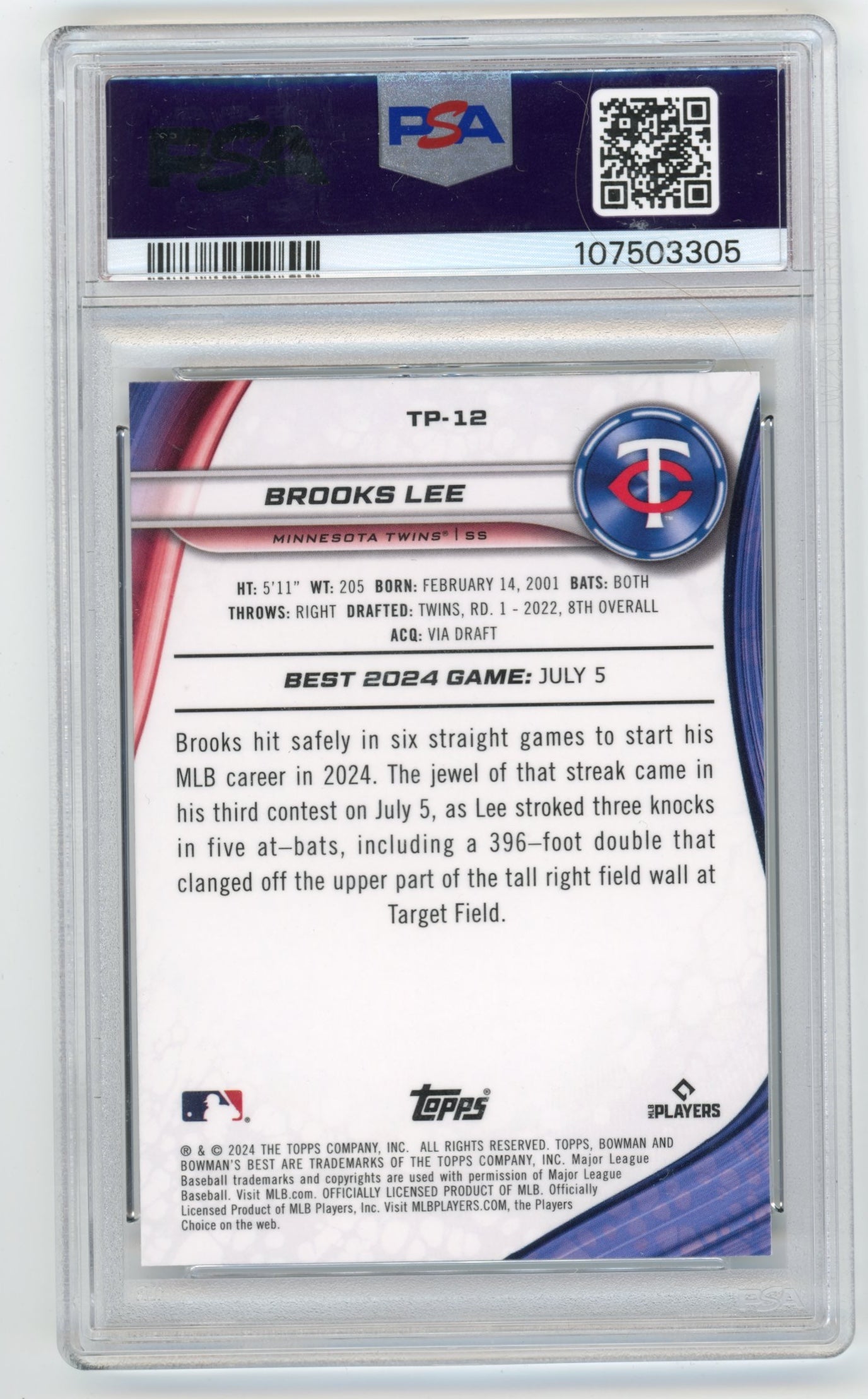 2024 Topps Bowman's Best Brooks Lee #TP-12 - PSA 10 Wave Twins