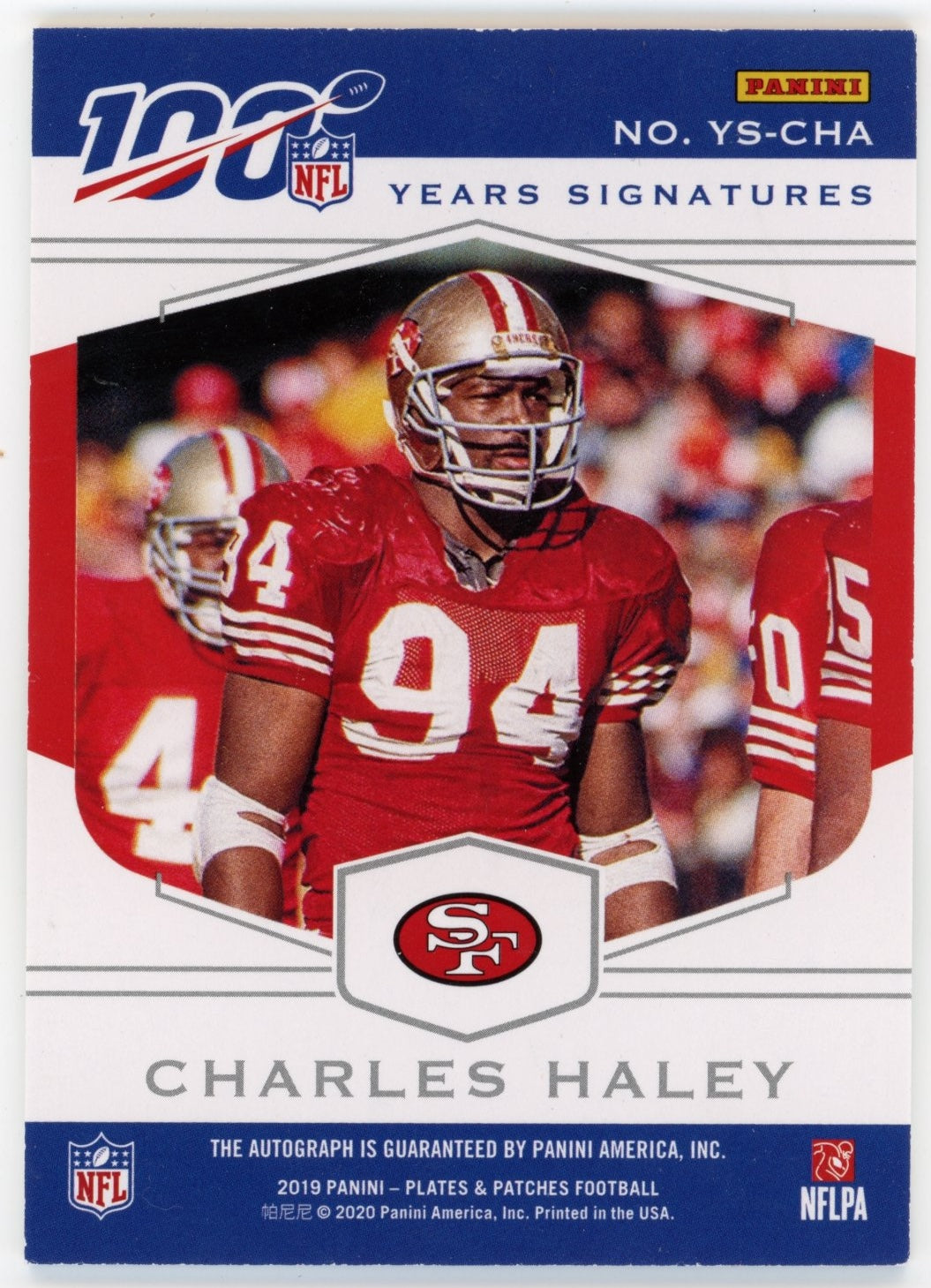 2019 Panini Plates and Patches Charles Haley #YS-CHA - #/50 Blue Autograph 49ers