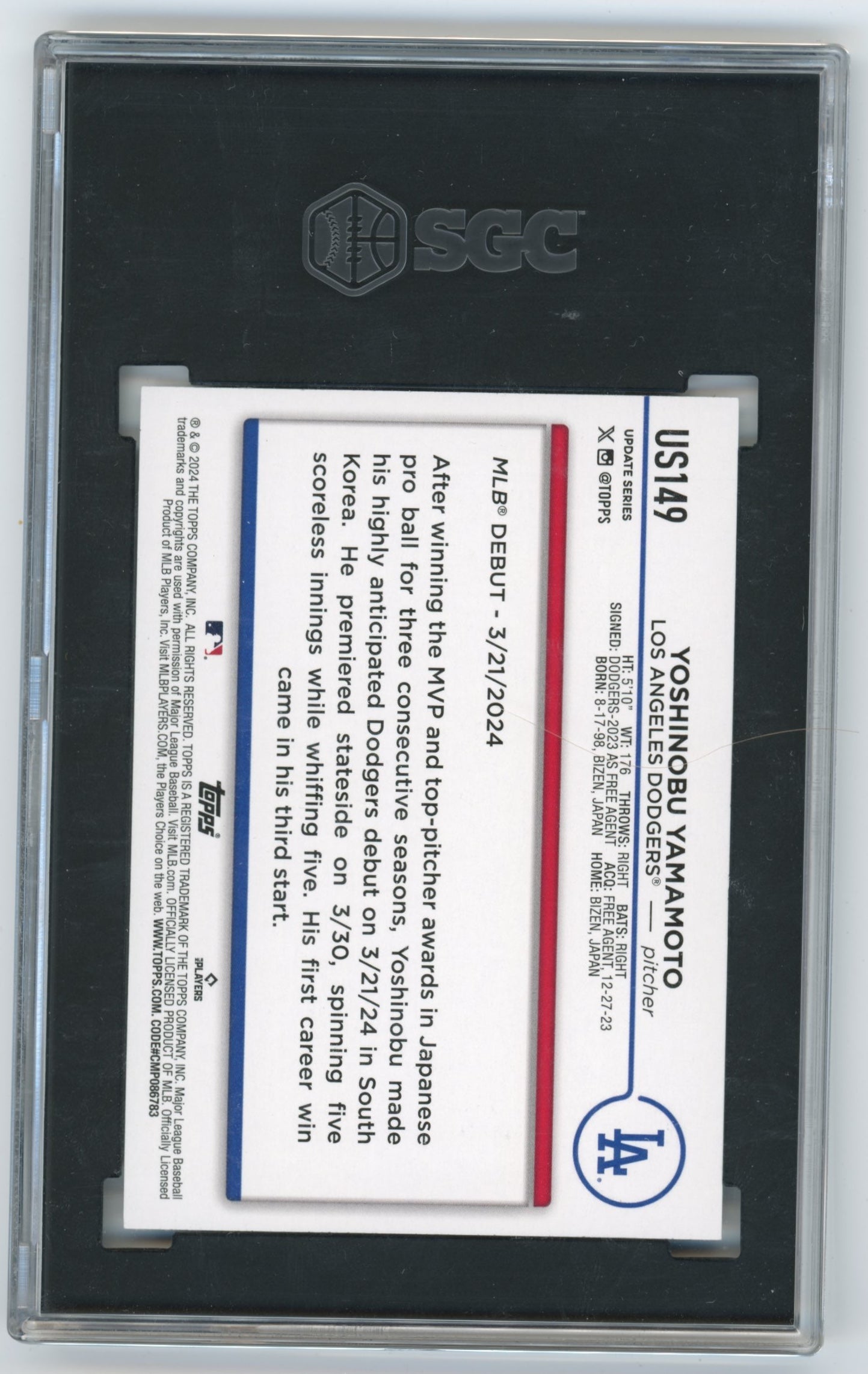 2024 Topps Yoshinobu Yamamoto #US149 - Jack O'Lantern SGC 9.5 Dodgers