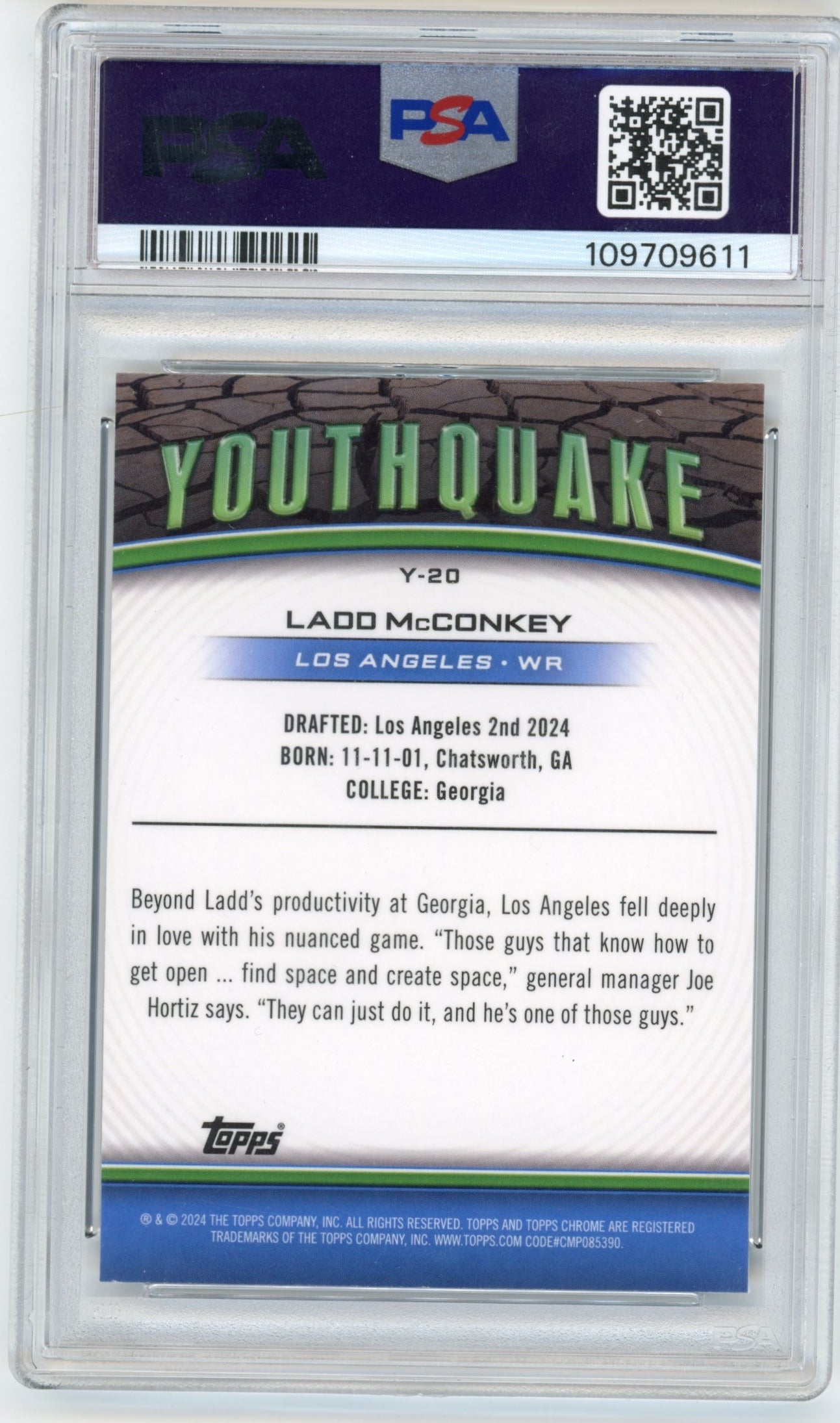 2024 Topps Chrome Ladd McConkey Youthquake RC #Y20 - X-Fractor PSA 10 Chargers