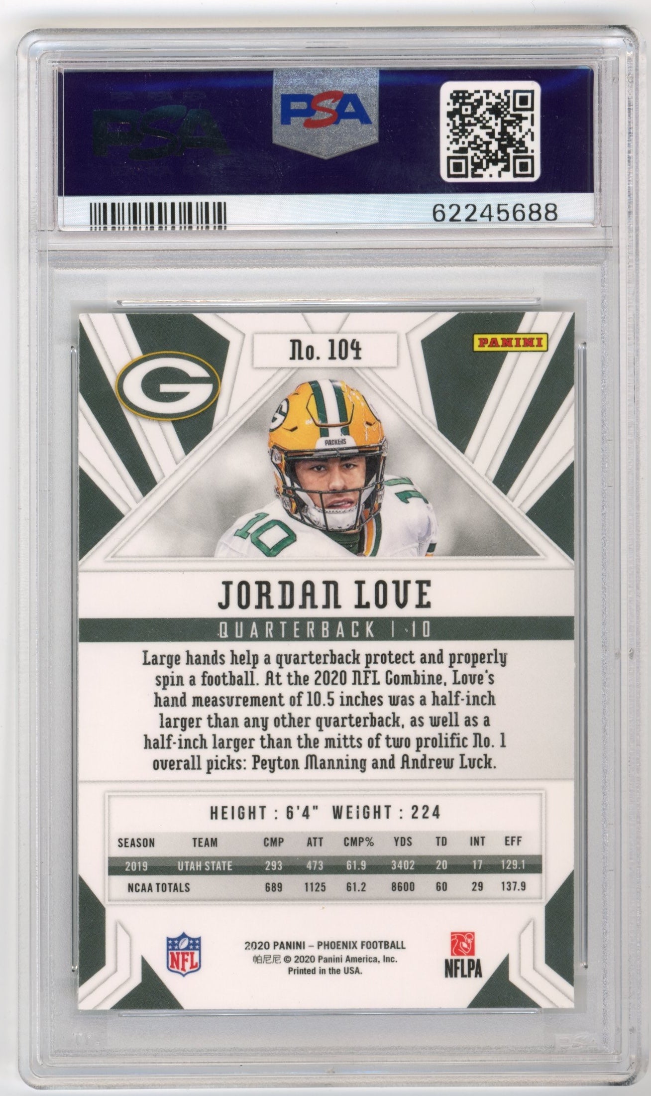 2020 Panini Phoenix Jordan Love RC #104 - PSA 10 Fire Burst Packers