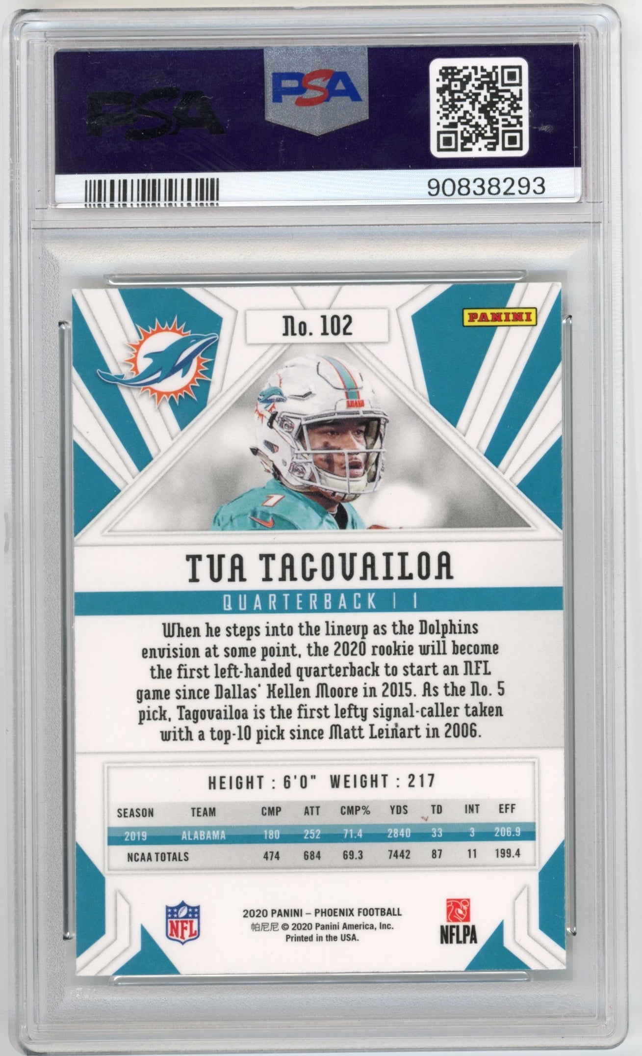 2020 Panini Phoenix Tua Tagovailoa RC #102 - PSA 10 Fire Burst Dolphins